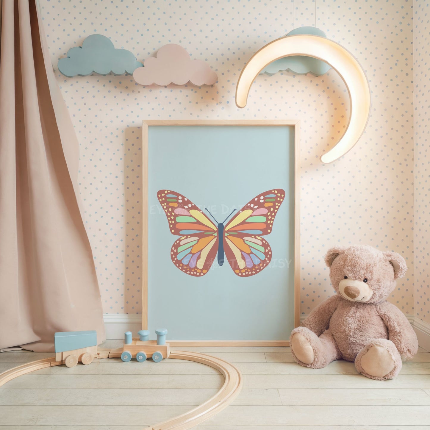 Printable butterfly poster set of 4 for nursery or toddler room decor, pastel digital art download, cute vintage-style wall print set