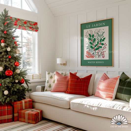 Vintage Winter Botanical Print Digital Download | Holly Mistletoe Botanical Printable Wall Art