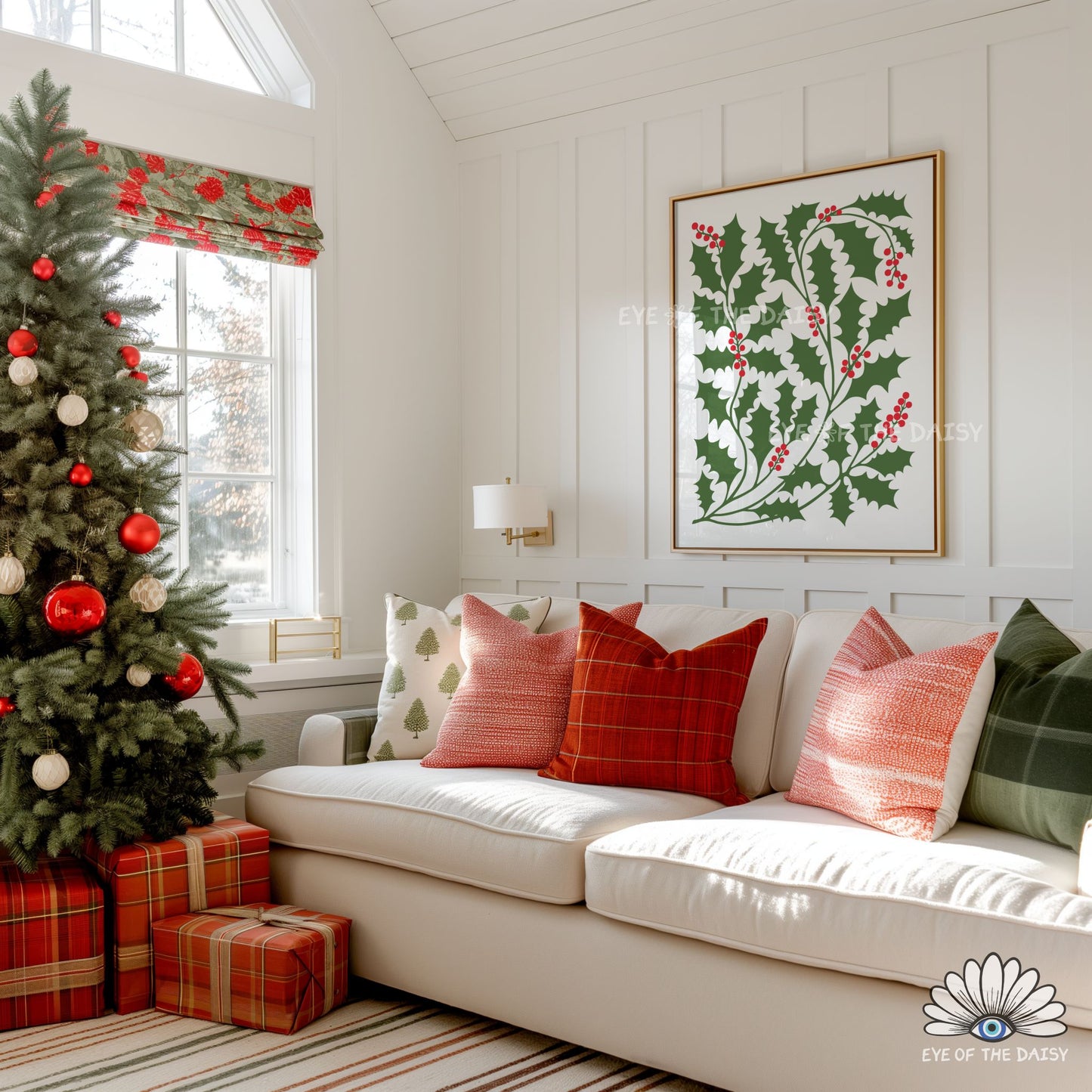Abstract Holly Christmas Print Download | Red Green Traditional Holiday Printable Wall Art