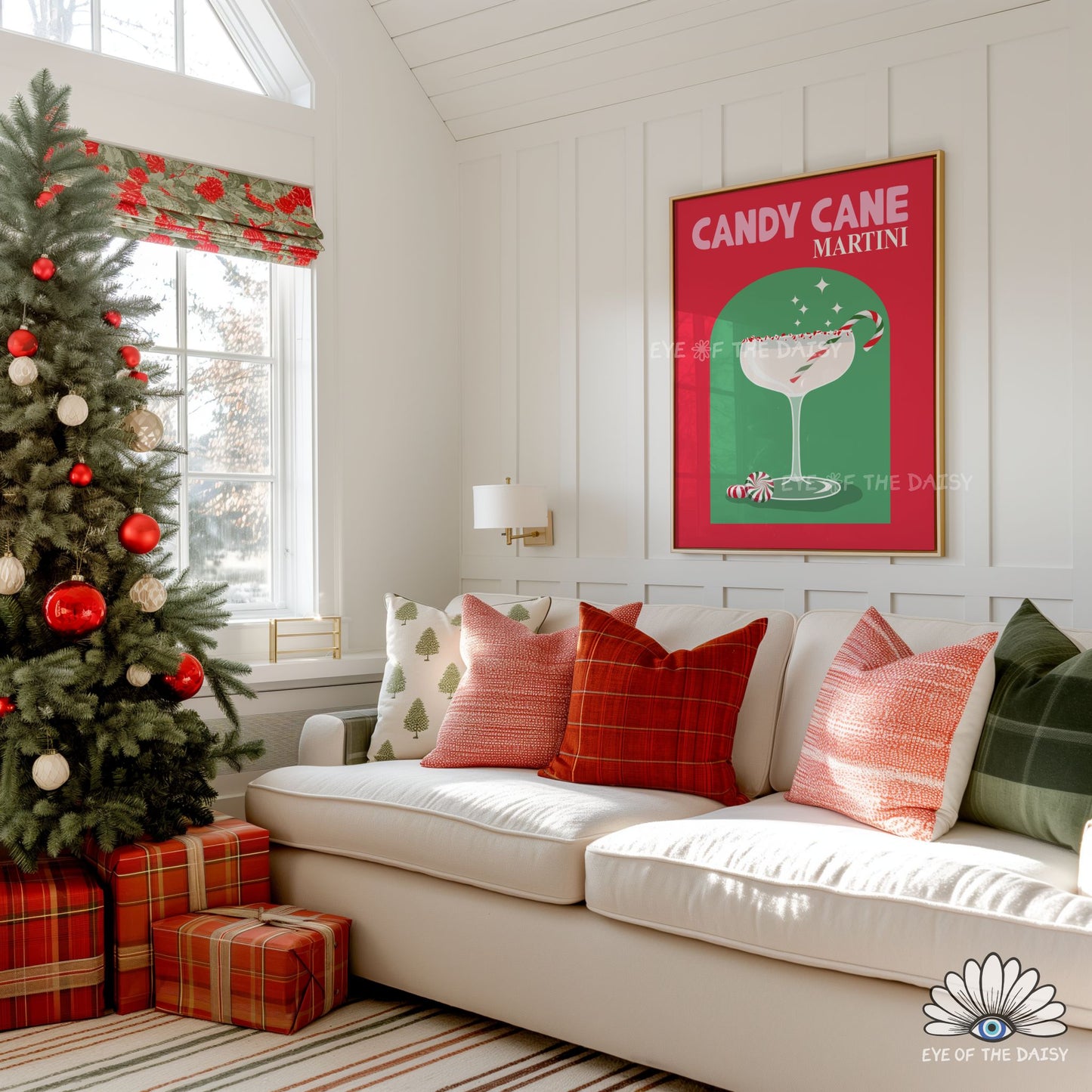 Retro Candy Cane Martini Print Digital Download | Christmas Cocktail Printable Wall Art