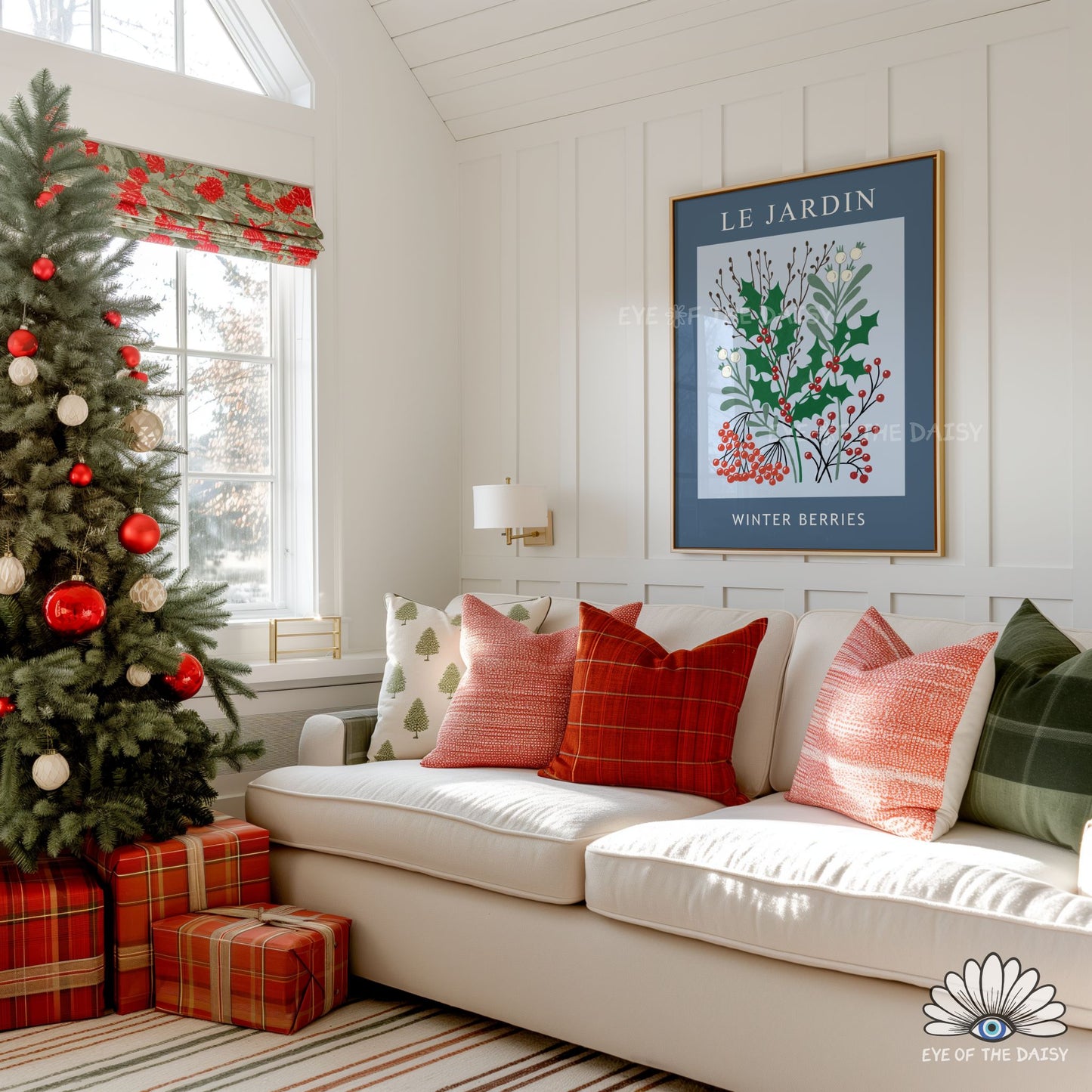 Navy Blue Winter Berries Print Digital Download | Vintage Winter Botanical Printable Wall Art