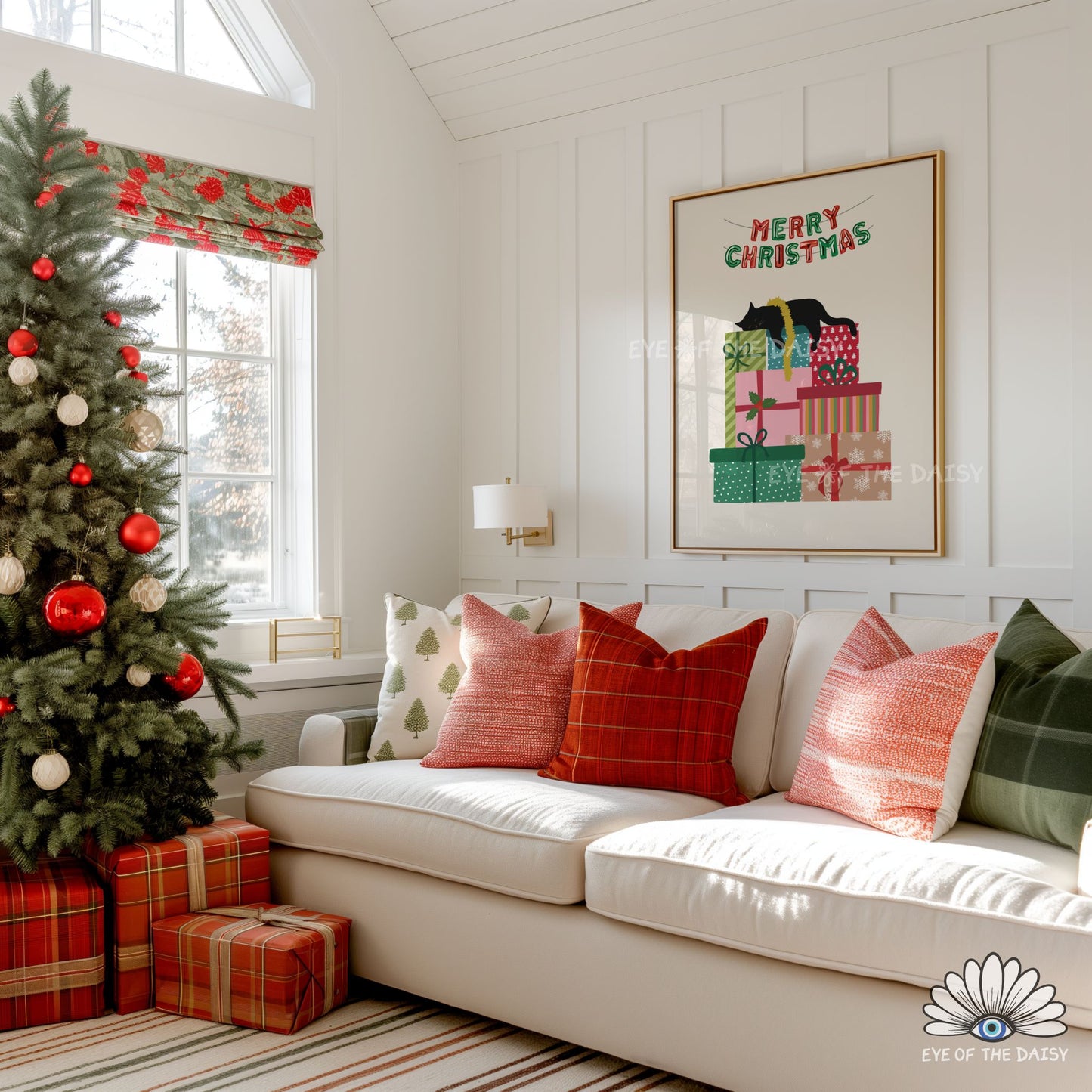 Sleeping Black Cat Print Digital Download | Cute Whimsical Christmas Printable Wall Art