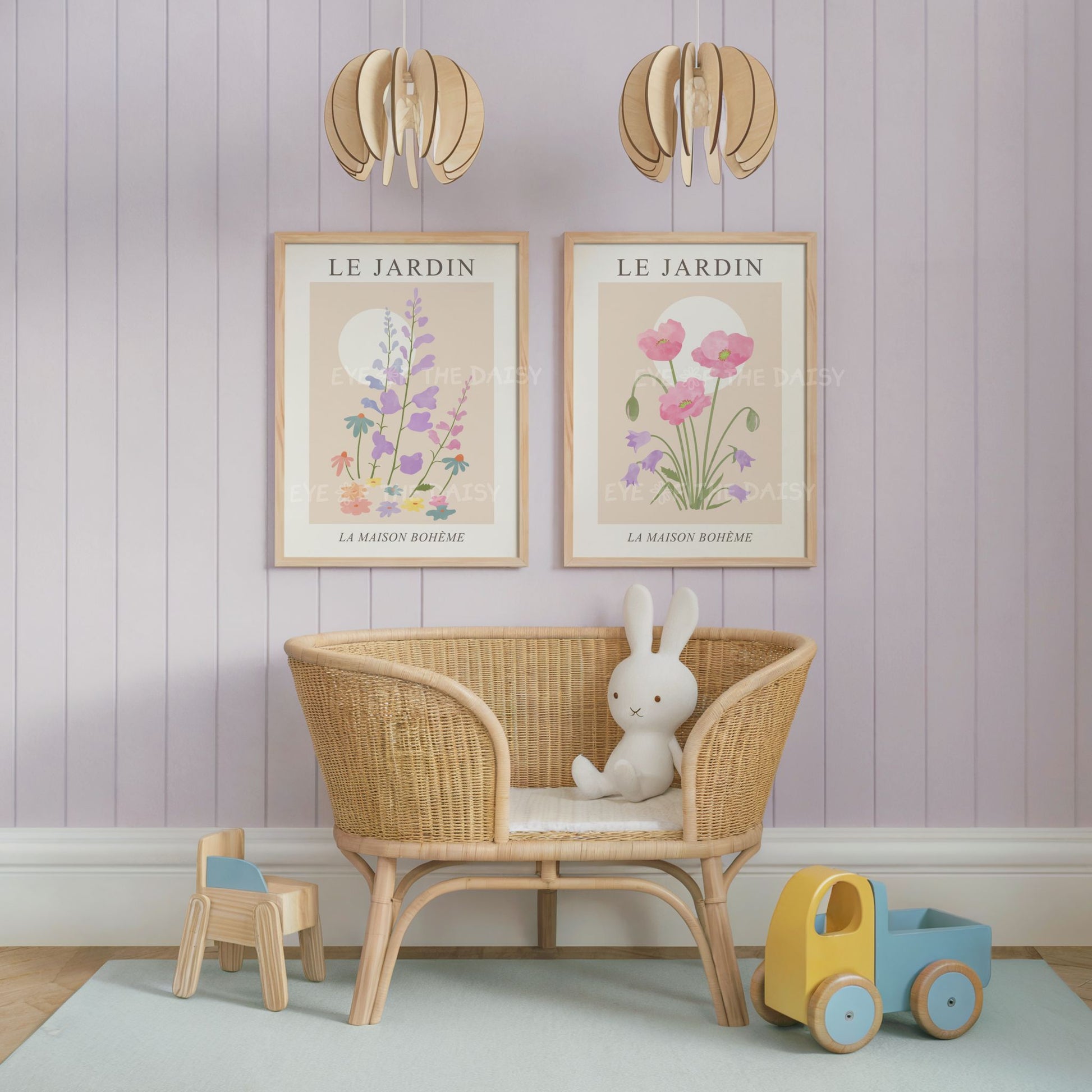 Two piece floral print set — pastel wildflowers digital download, great for gender neutral nursery wall decor