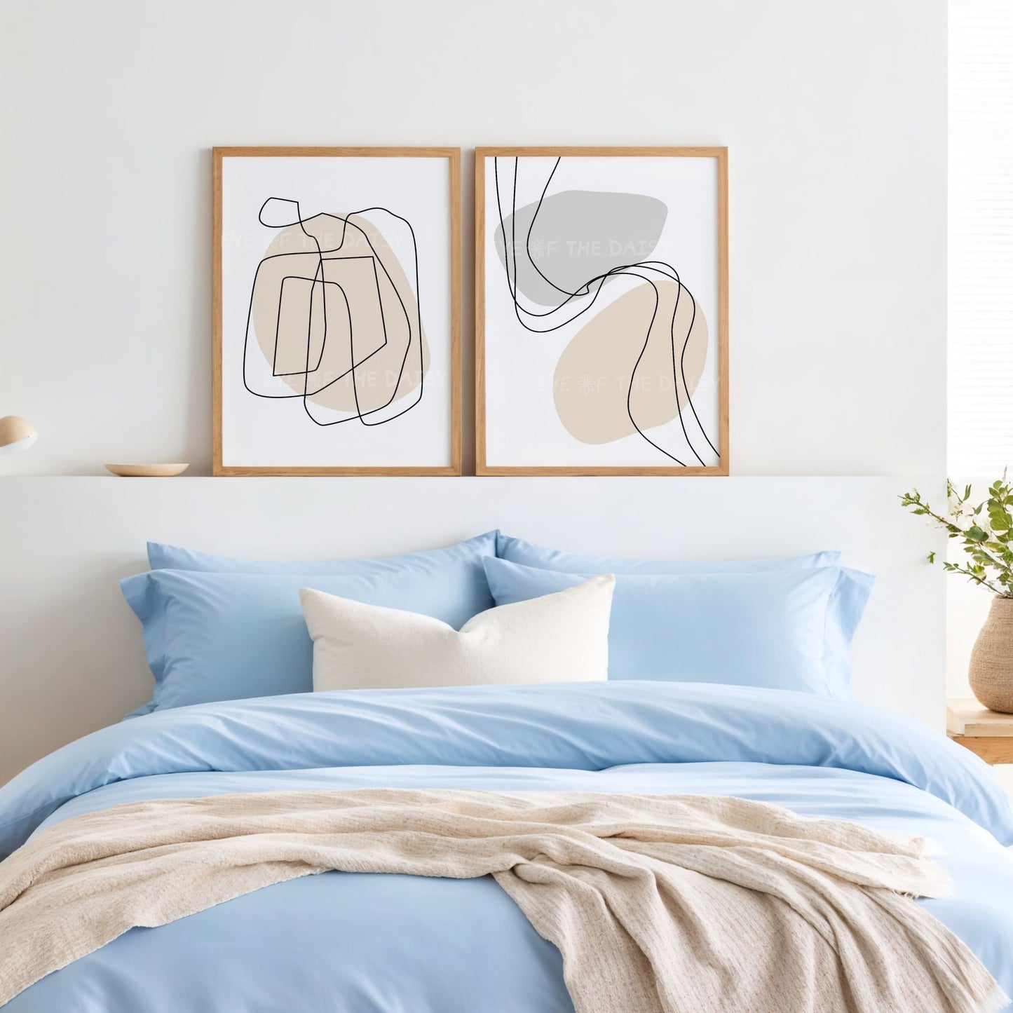 Neutral botanical abstract shapes print set of 3, printable wall art download for boho bedroom décor or DIY gallery wall set