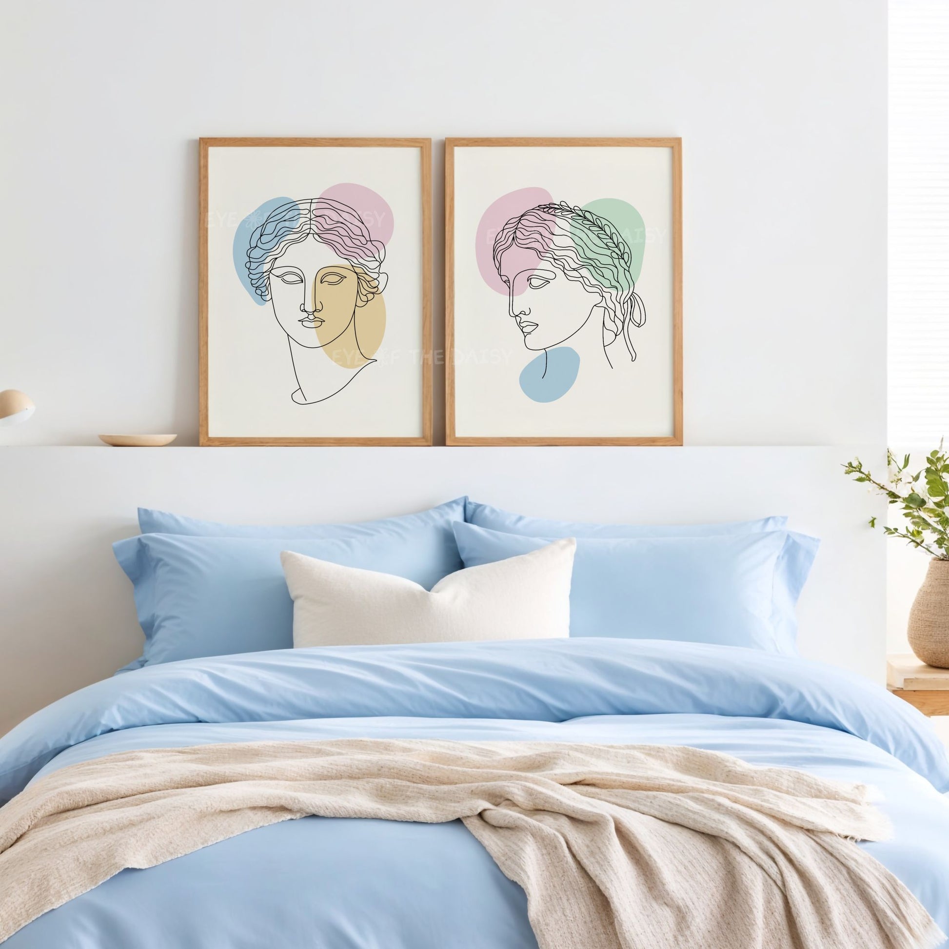 Greek bust abstract pastel wall art prints, digital download artwork for boho bedrooms or DIY modern wall decor styling