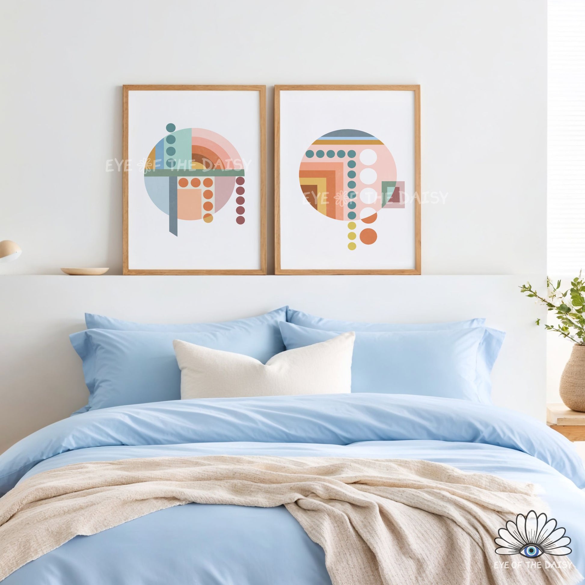 Warm palette geometric triptych wall art, modern printable Bauhaus poster set of 3