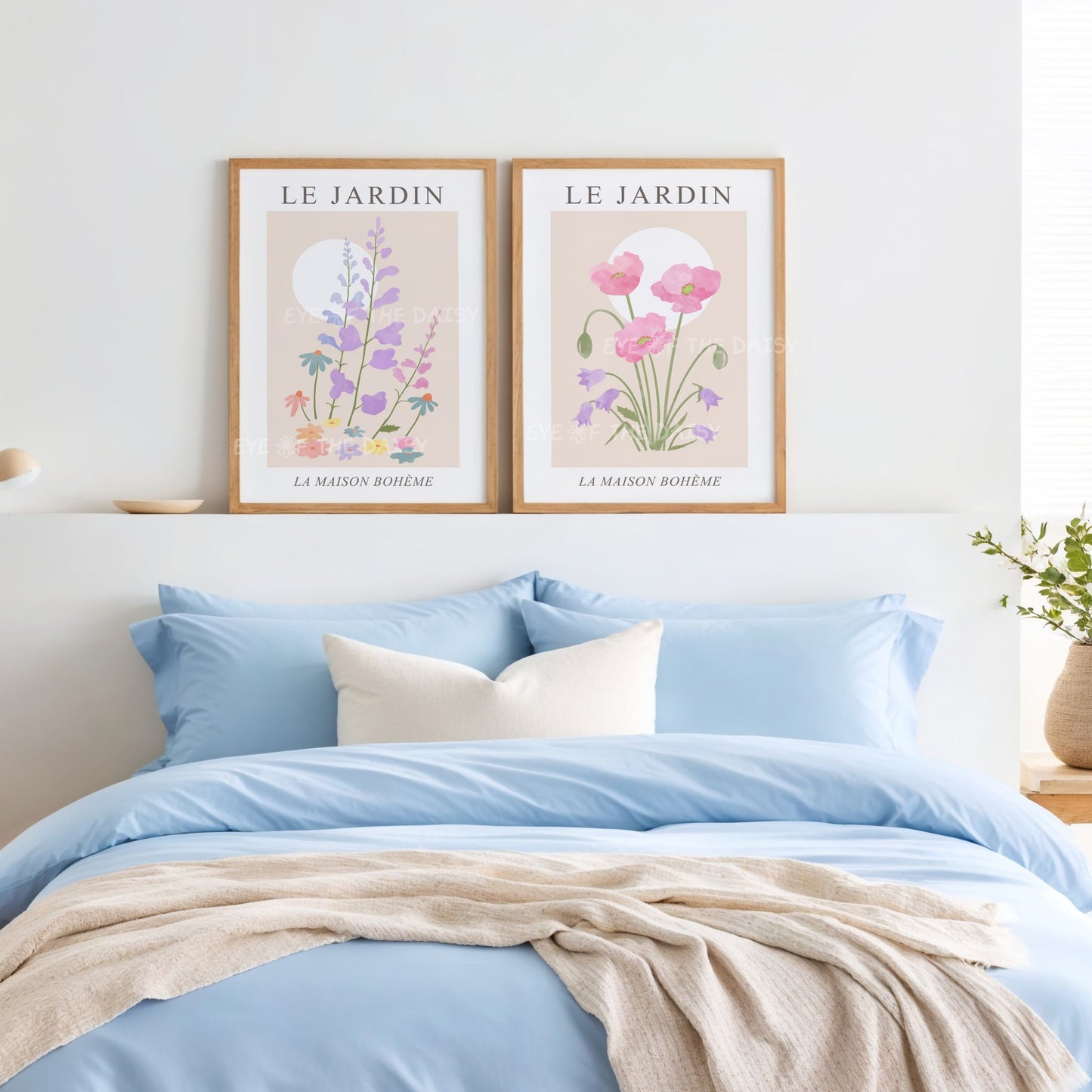 Printable poster set — sophisticated pastel floral digital download with pink poppies and wildflowers, ideal modern Scandi and French wall decor