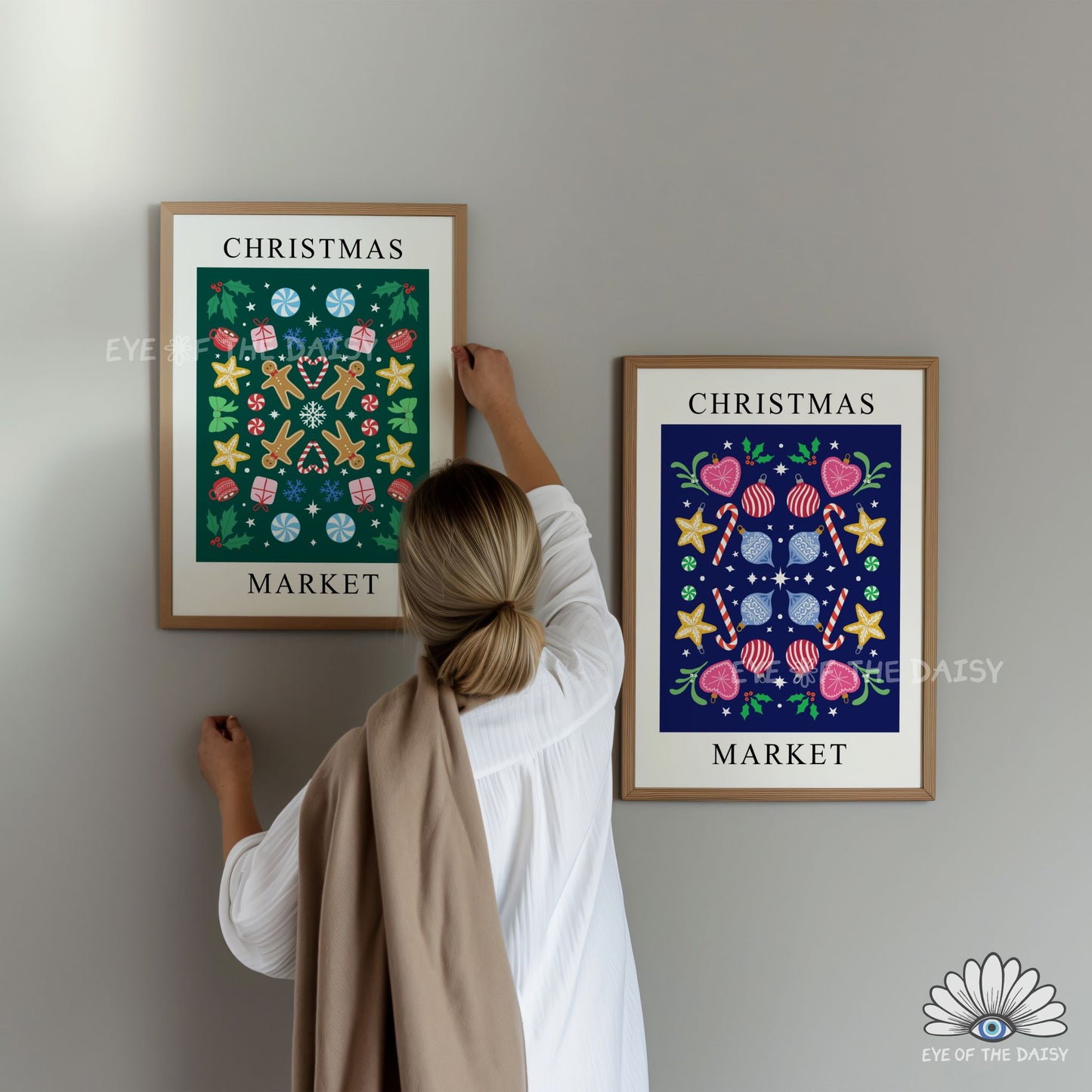 Christmas Market Digital Print Set of 2 | Nordic Folk Art Holiday Printable Wall Art Set