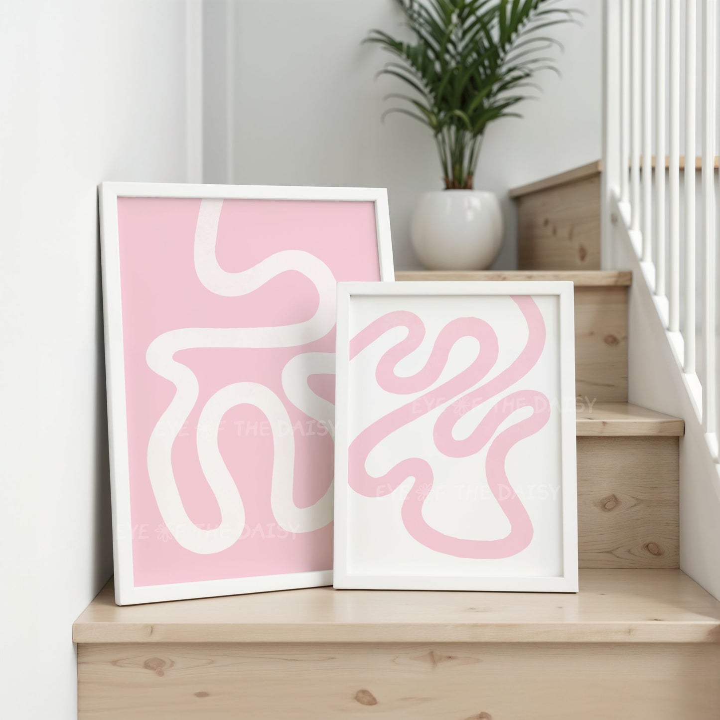 Two  pastel pink and white abstract art pieces in modern style, great minimalist feminine wall art prints
