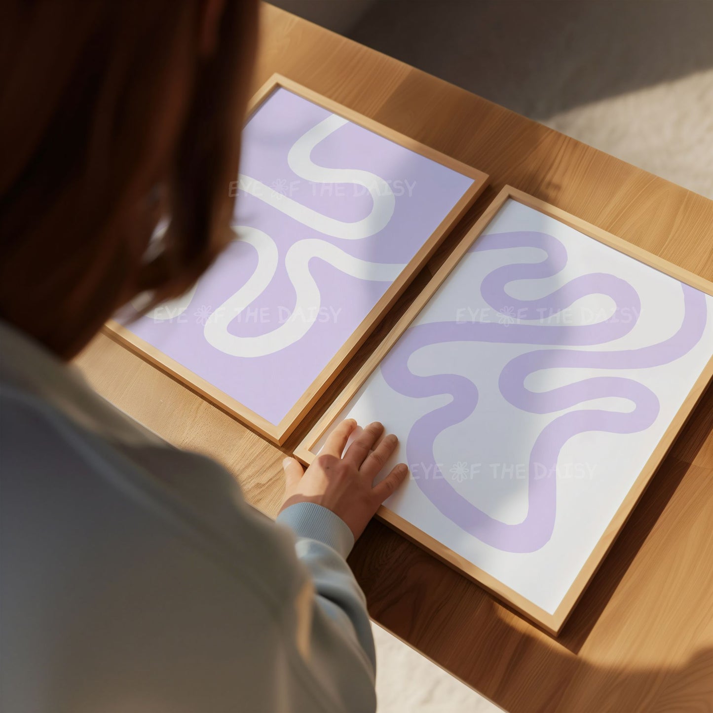 Pastel abstract wall art set – printable line art in lilac and white, downloadable art prints for minimalist decor