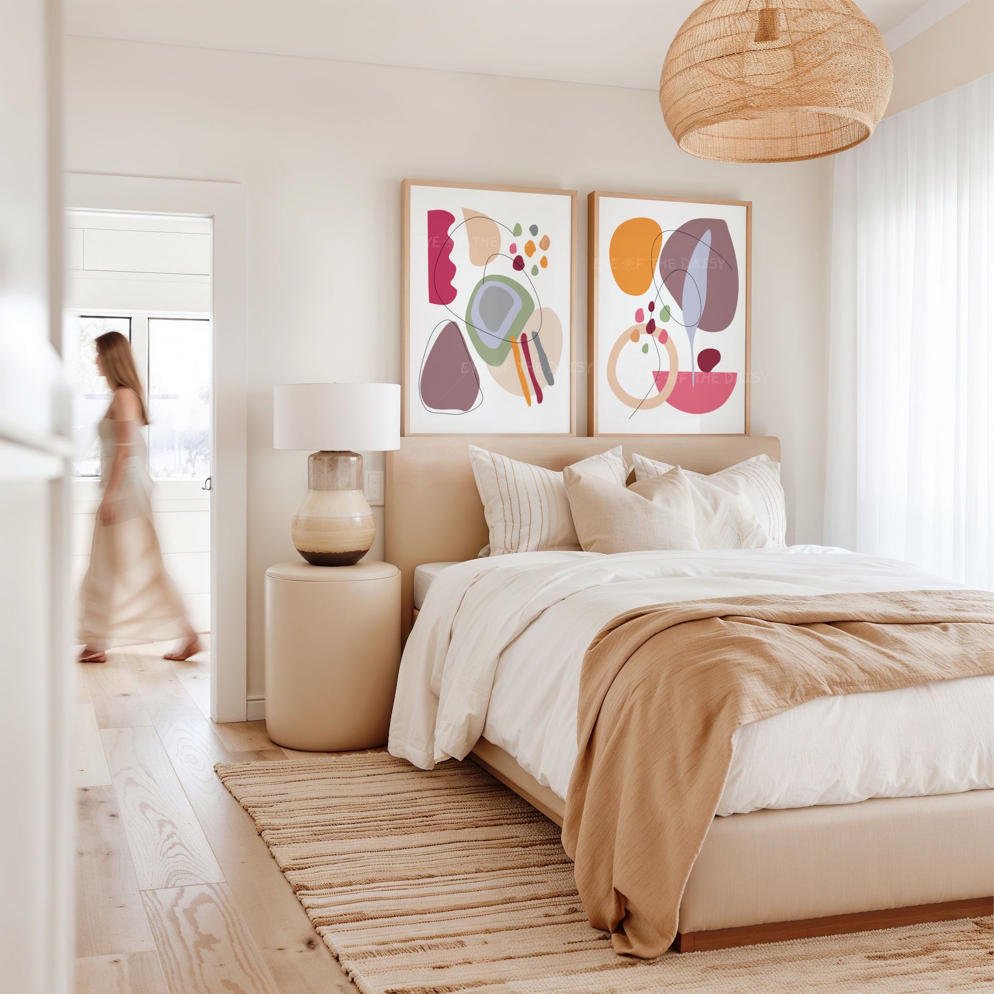 Vibrant abstract shapes artwork, downloadable poster set for fun beach rental wall decor, modern wall art printable