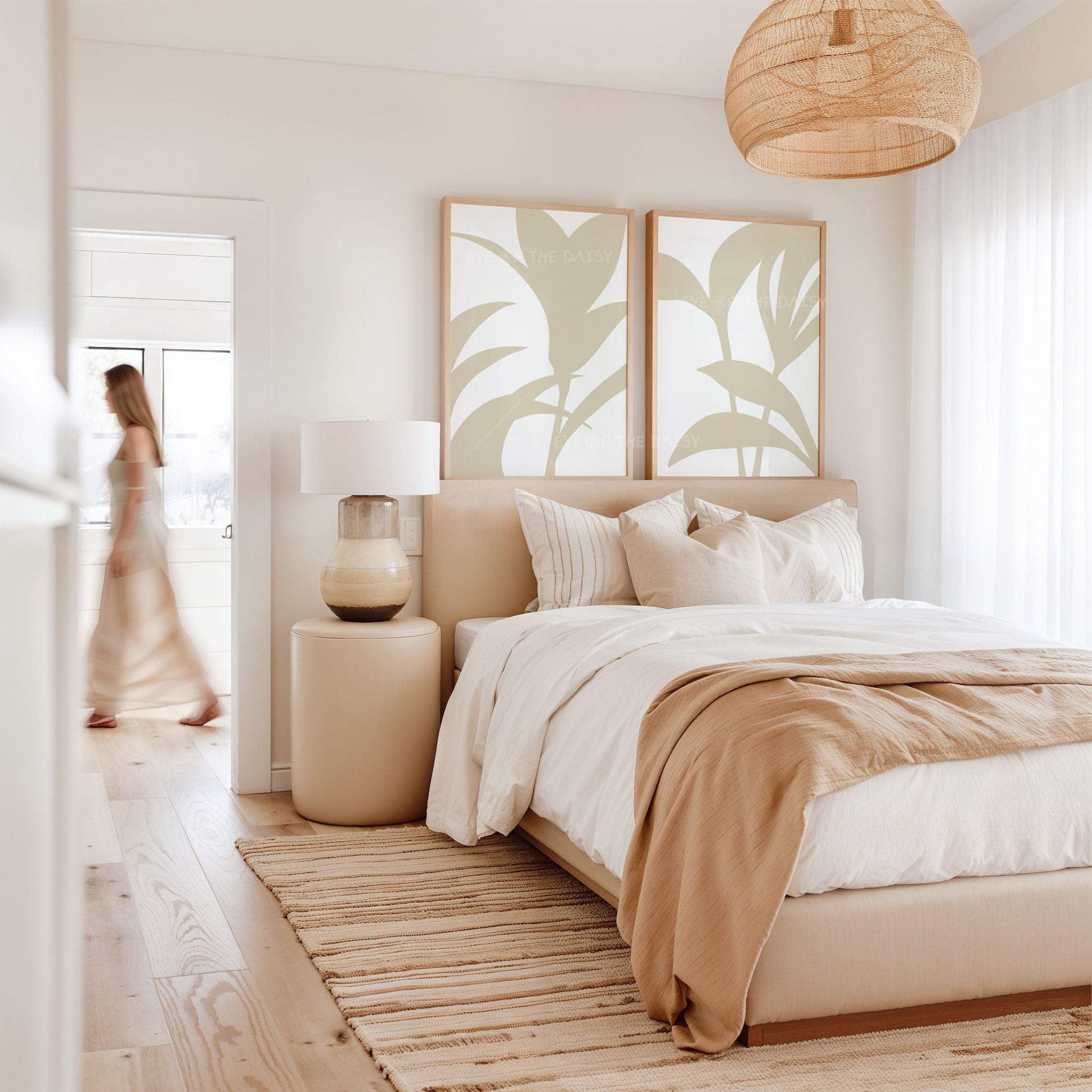 Abstract botanical art print set, neutral tones for boho bedroom gallery wall, printable wall art download