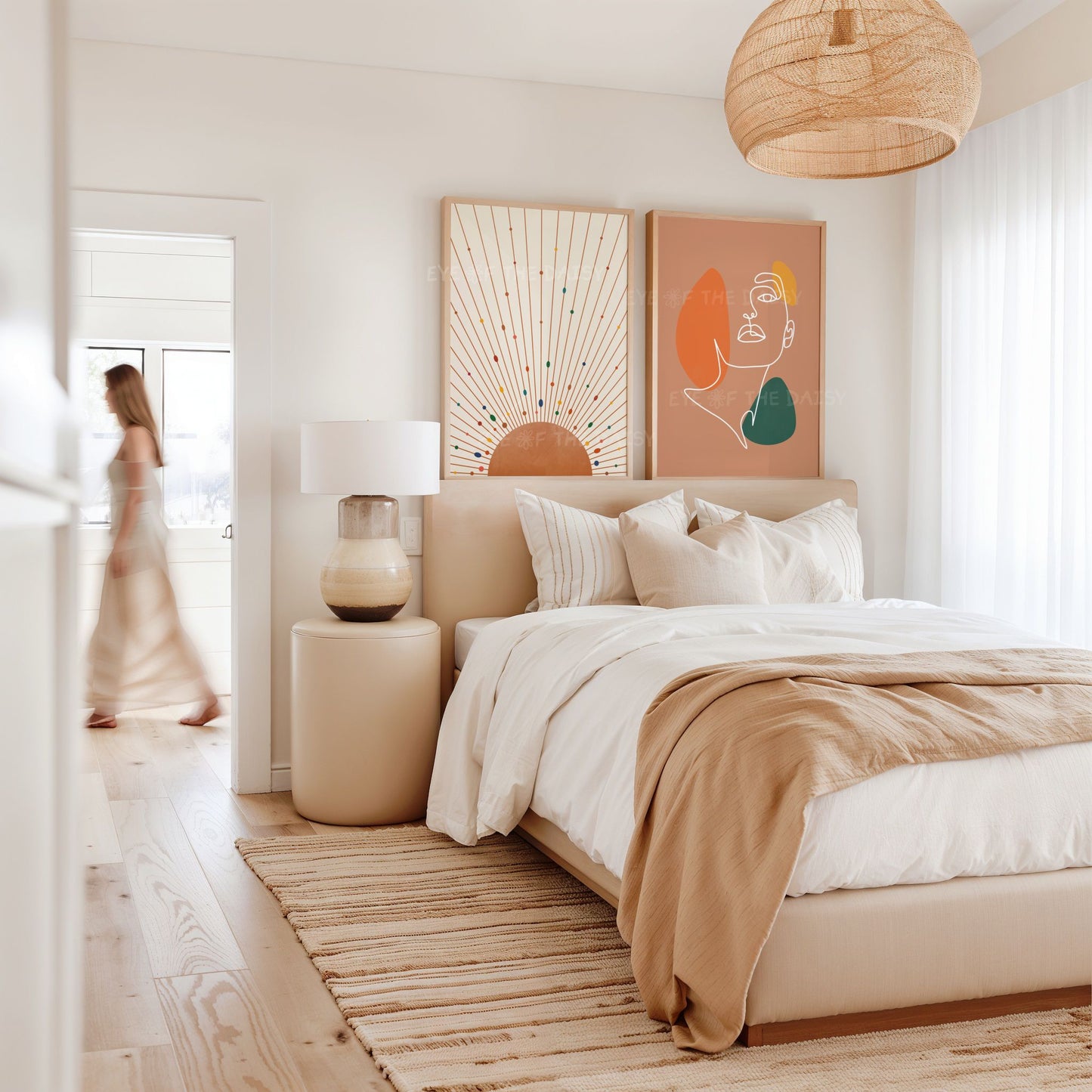 Earthy boho posters set of 6 in warm natural colours, printable wall art digital download for calming modern gallery wall decor