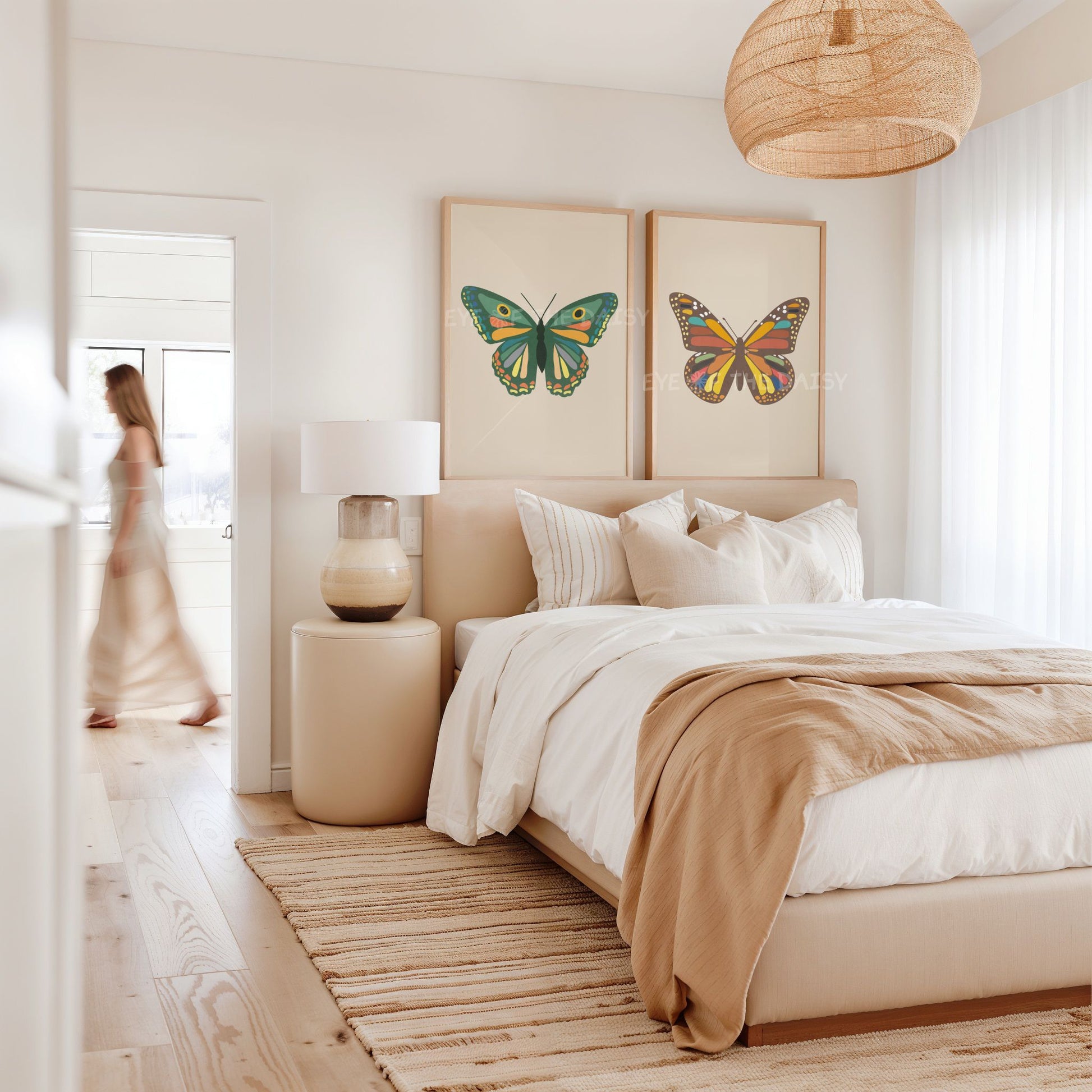 Printable butterfly artwork – digital download wall art set ideal for Airbnb rental wall decor, or bedroom decor