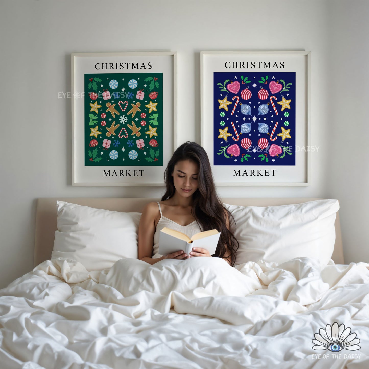 Christmas Market Digital Print Set of 2 | Nordic Folk Art Holiday Printable Wall Art Set