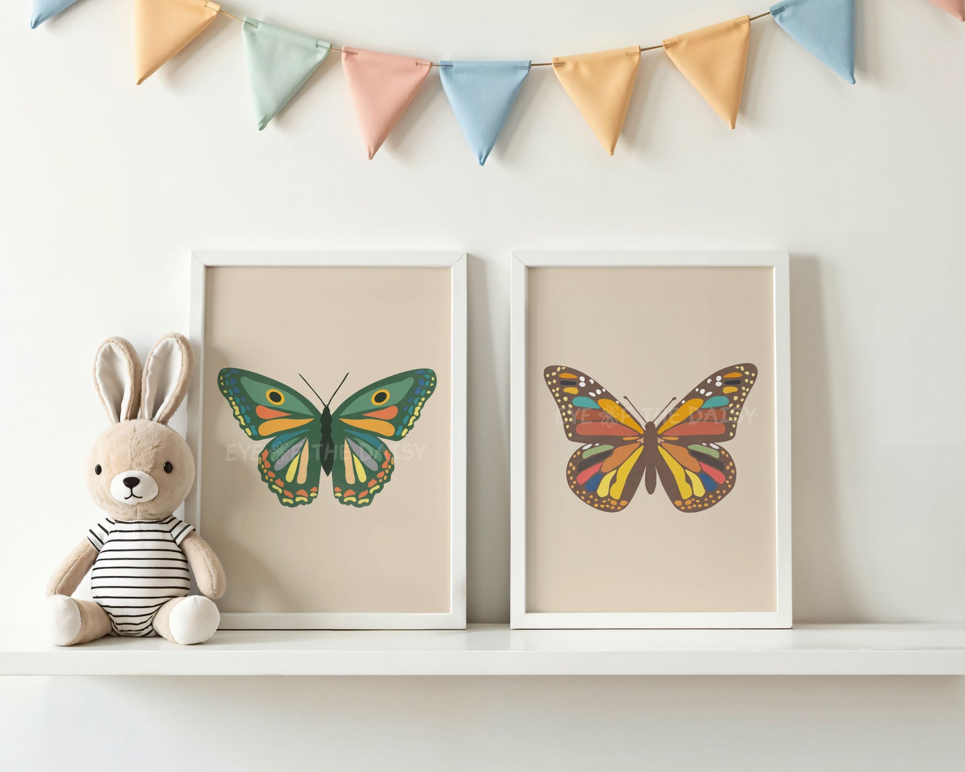 Butterfly wall print set – printable vintage art with soft neutral colours, perfect for cosy nursery or children's room decor