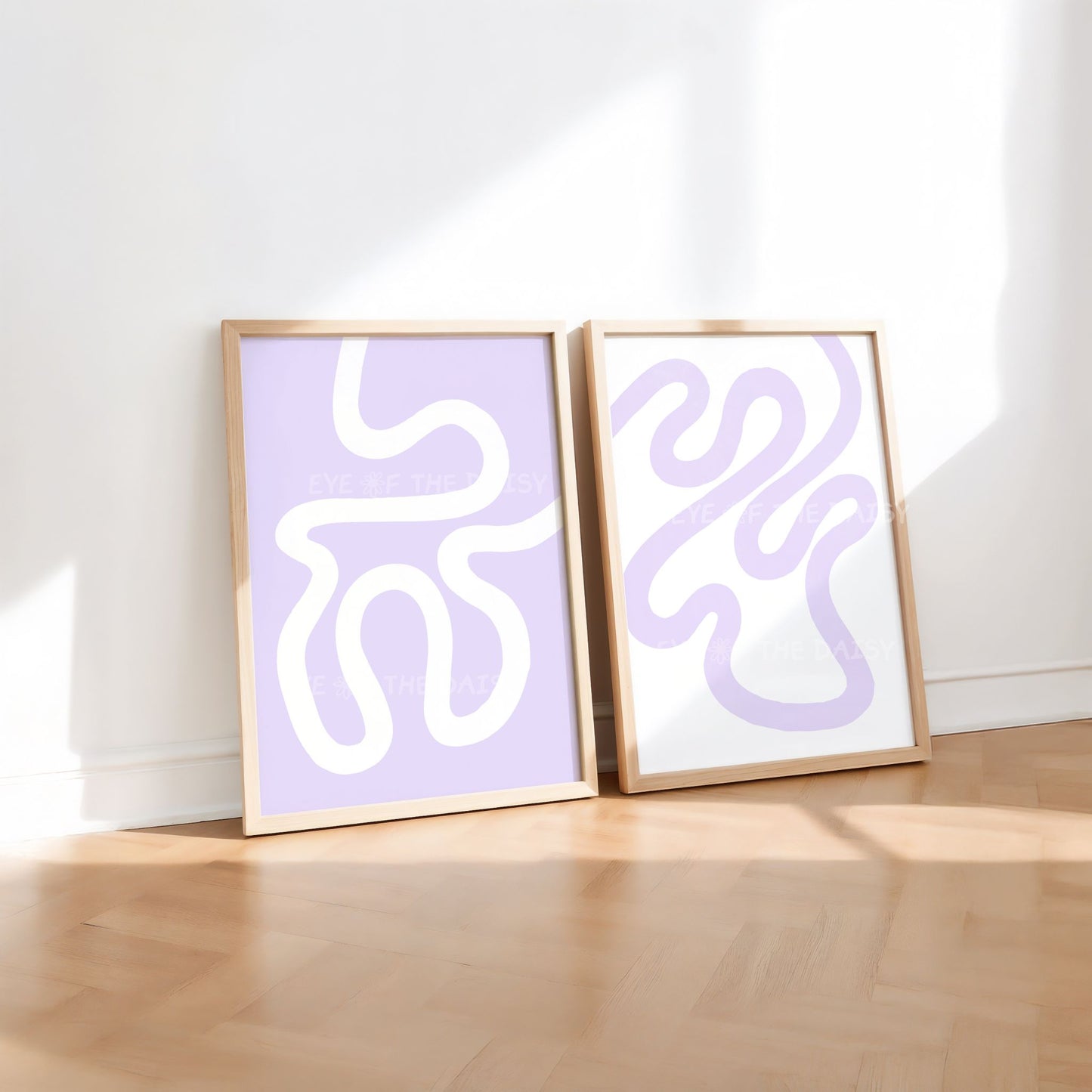 Lilac squiggle line art – set of 2 printable posters, digital art for minimalist living room or DIY wall styling