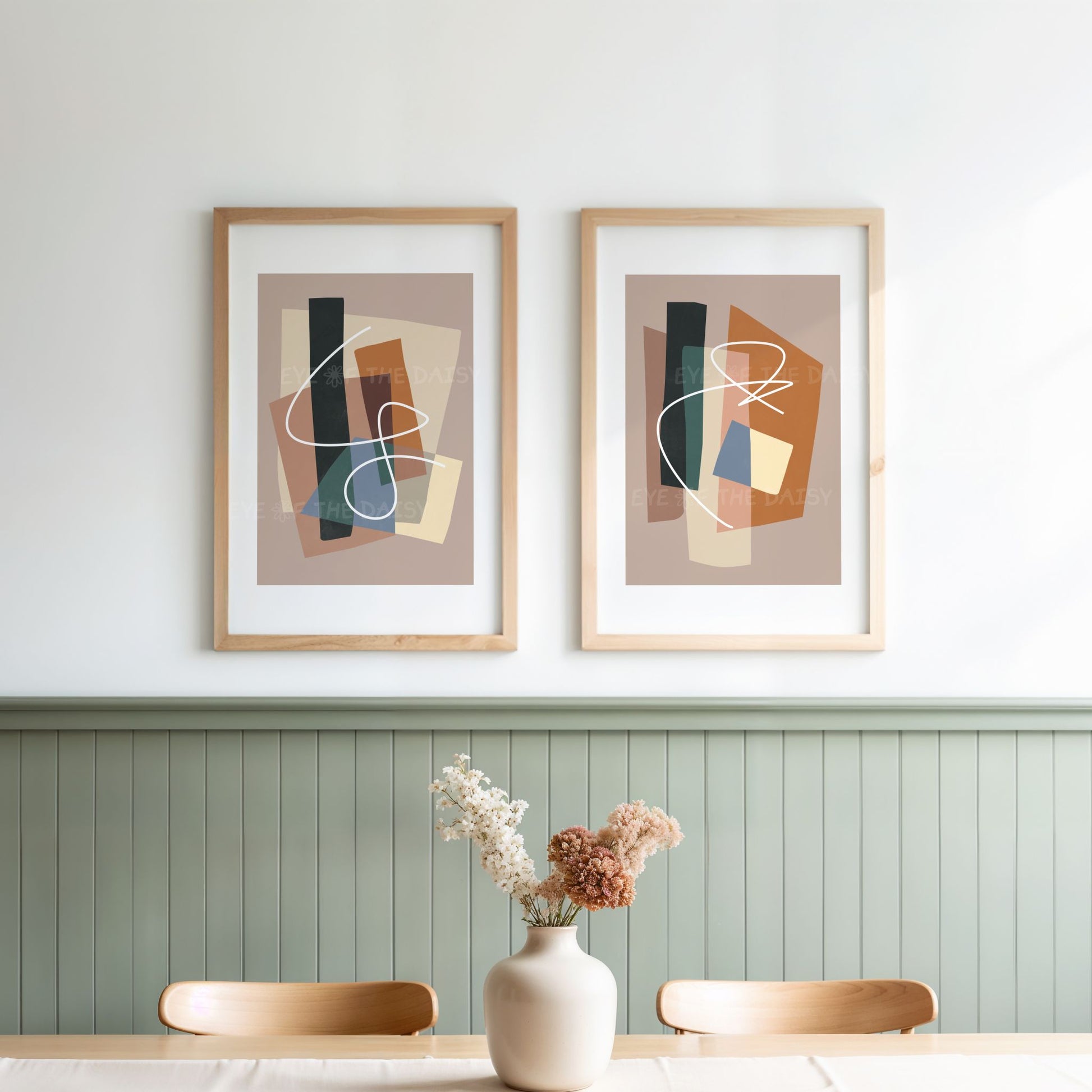 Set of 2 modern abstract prints in neutral tones, minimalist wall art download for stylish and calming home office decor