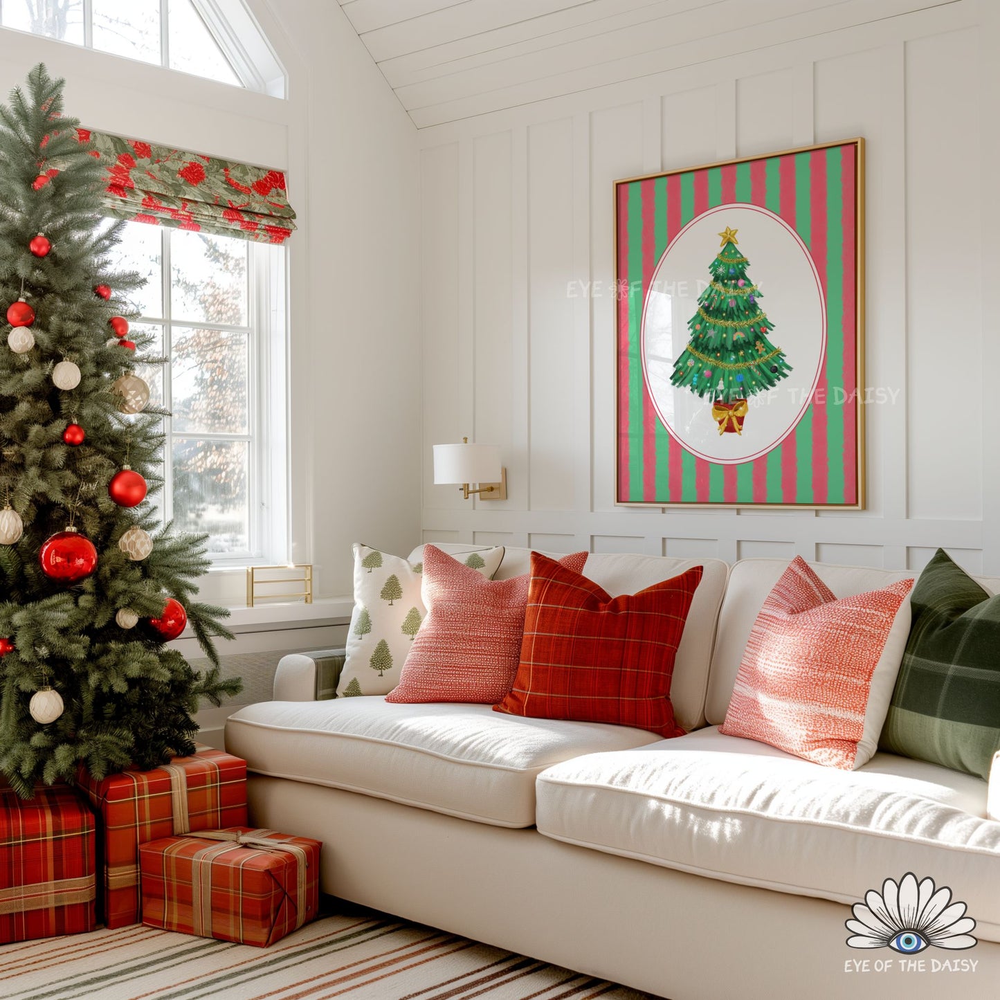 Striped Christmas Tree Print Digital Download | Vintage Holiday Printable Wall Art