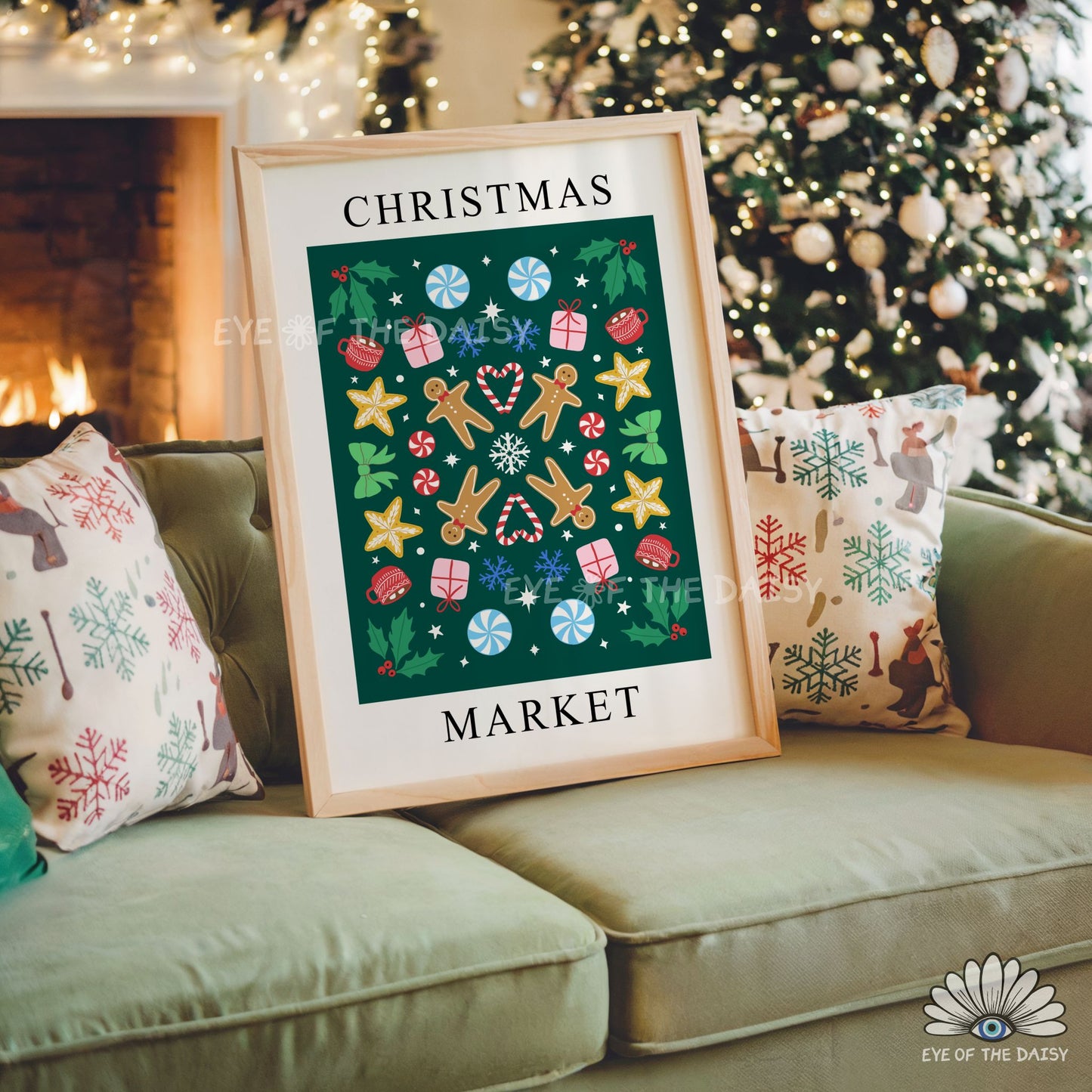 Christmas Market Digital Print Set of 2 | Nordic Folk Art Holiday Printable Wall Art Set