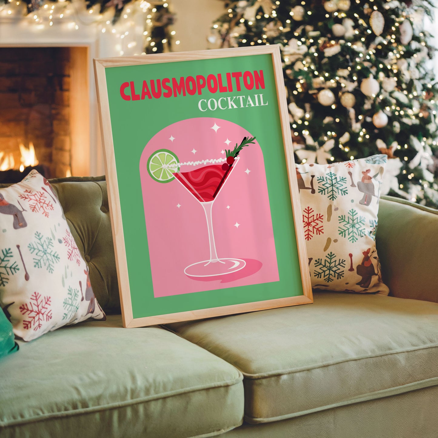 Set of 3 Christmas Cocktail Prints Digital Download | Retro Holiday Drink Printable Wall Art