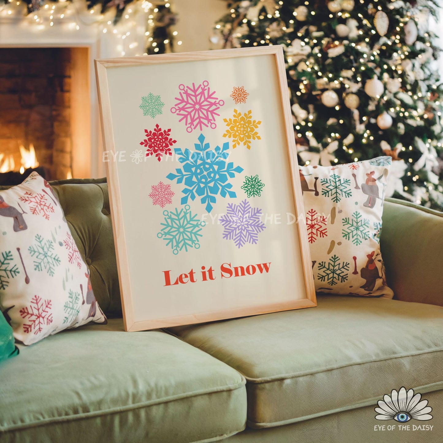 Colourful Snowflakes Print Digital Download | Let it Snow Christmas Printable Wall Art