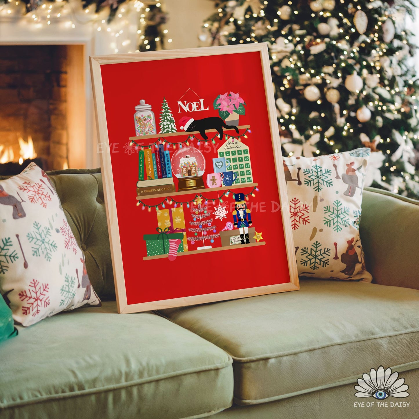 Christmas Shelf Print Digital Download | Maximalist Holiday Printable Wall Art