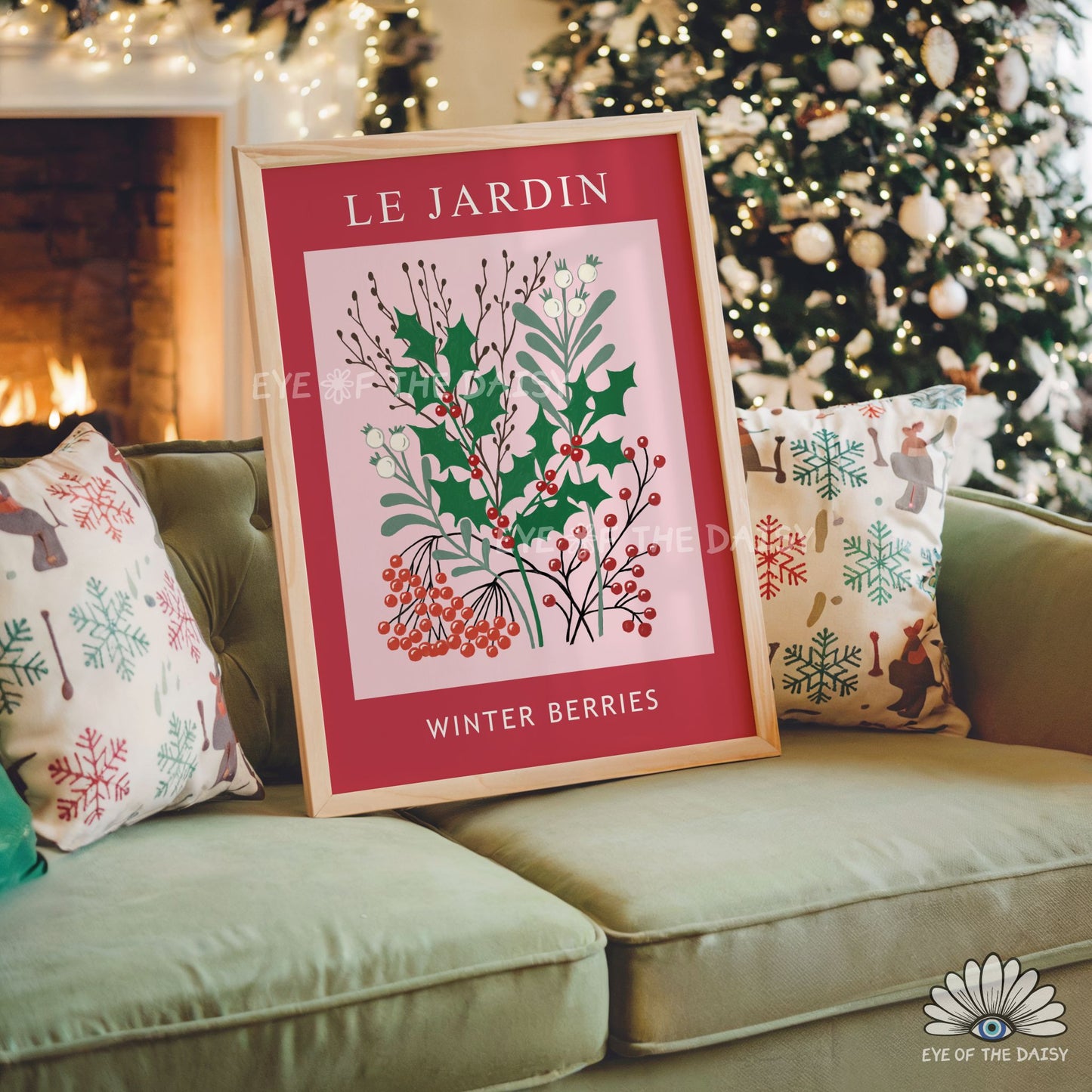 Vintage Winter Berries Print Digital Download | Holly Mistletoe Botanical Printable Wall Art