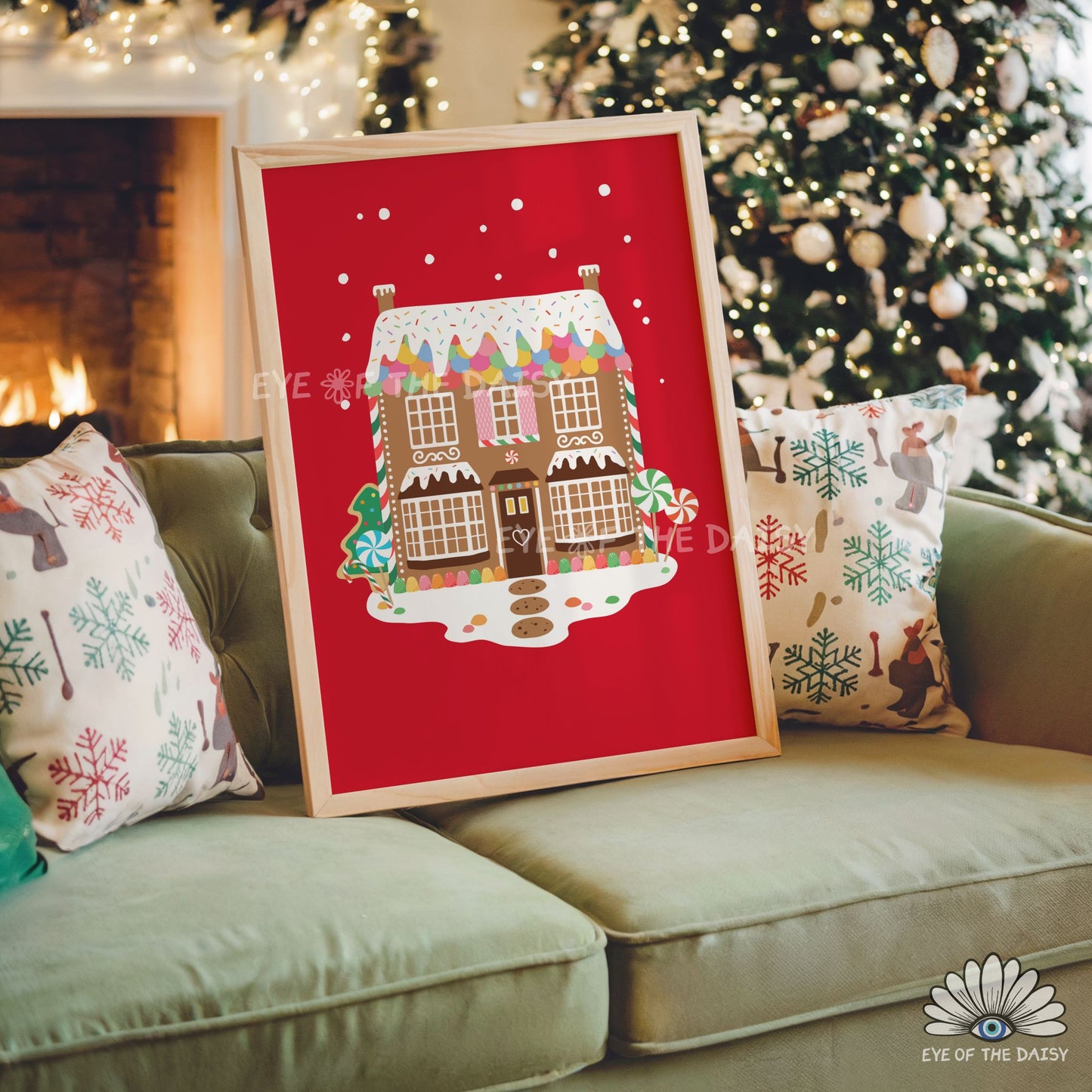 Custom Gingerbread House Portrait Print Digital Download | Personalised Christmas Wall Art