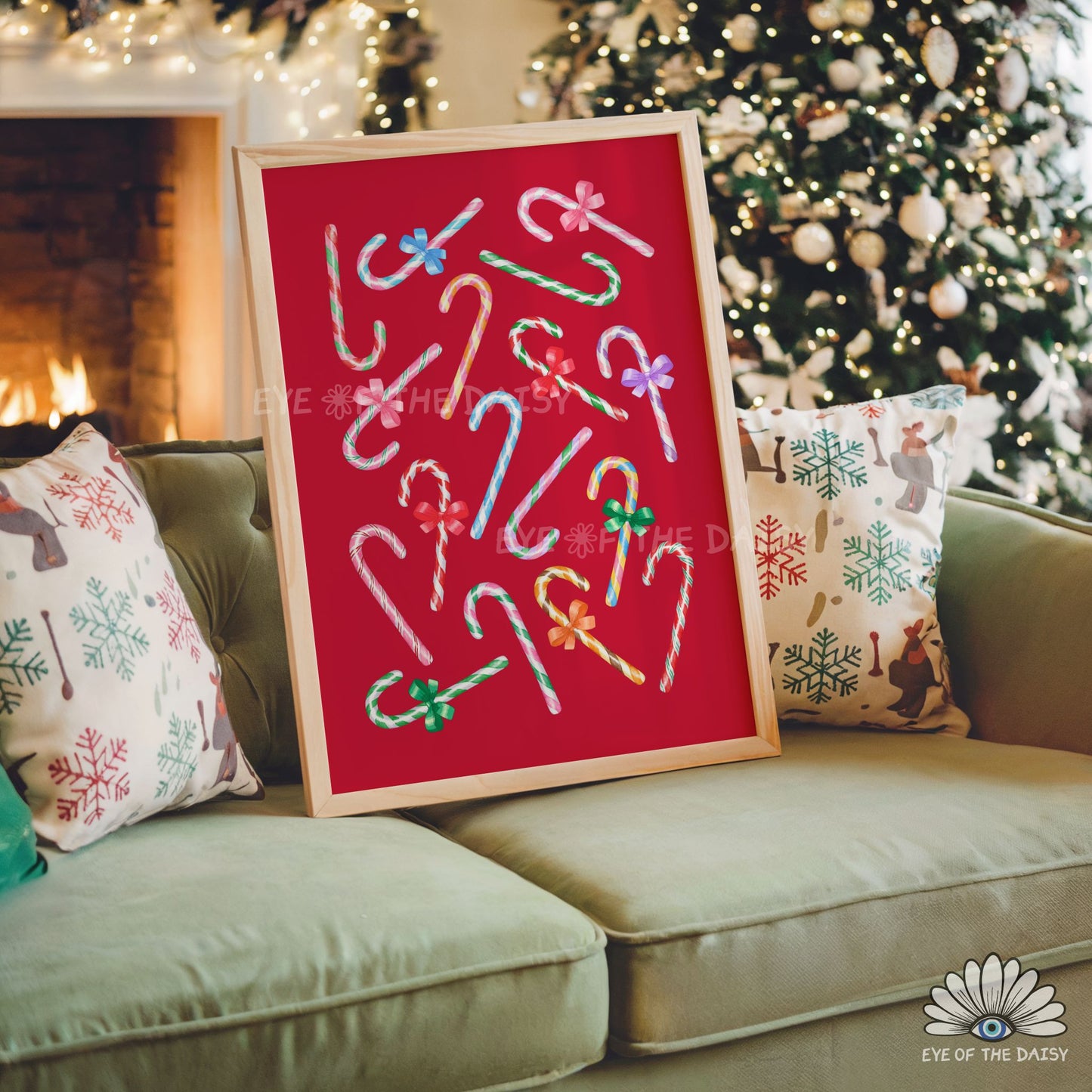Vibrant Candy Canes Print Digital Download | Fun Maximalist Christmas Printable Wall Art