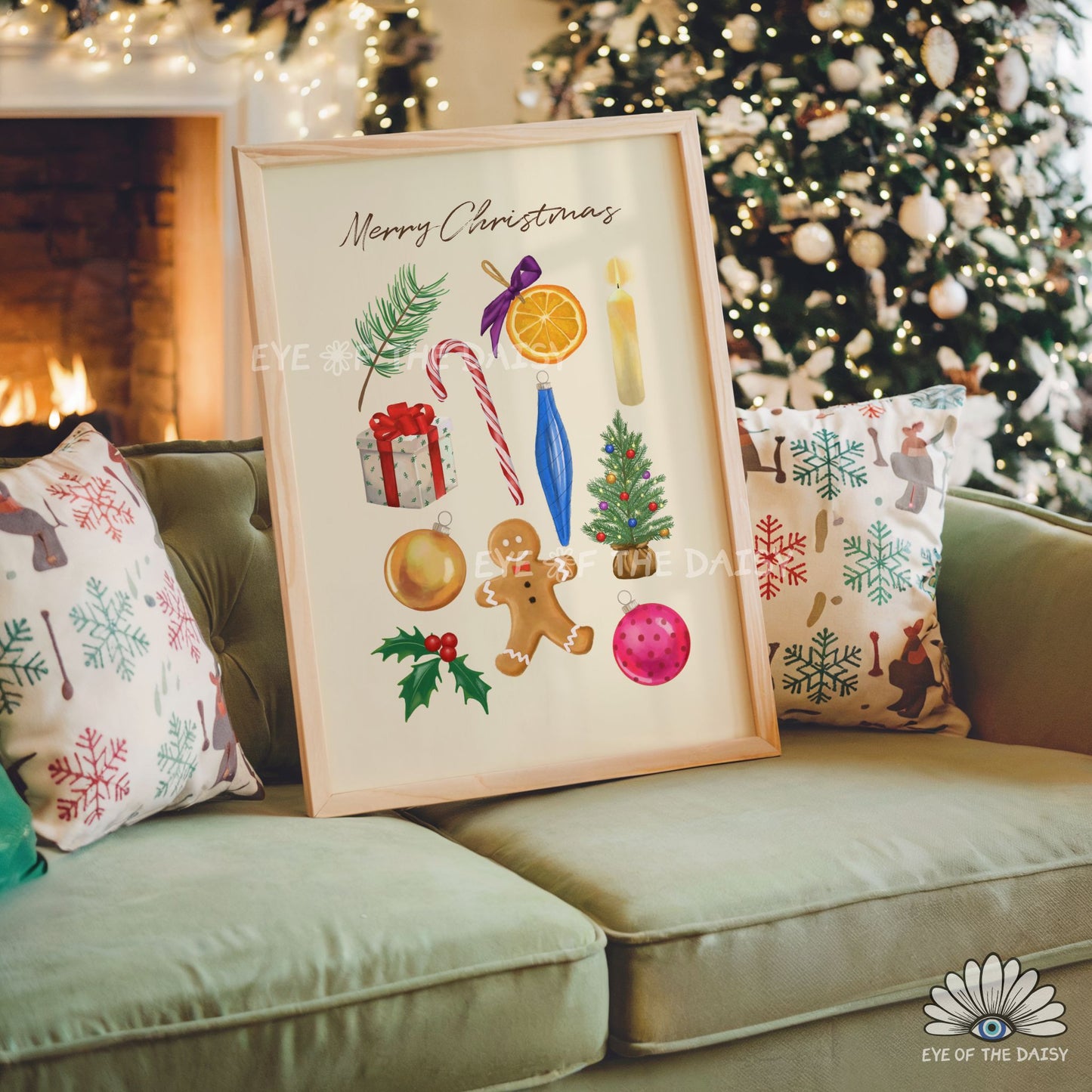 Christmas Watercolour Illustrations Print Download | Colourful Classic Holiday Printable Wall Art