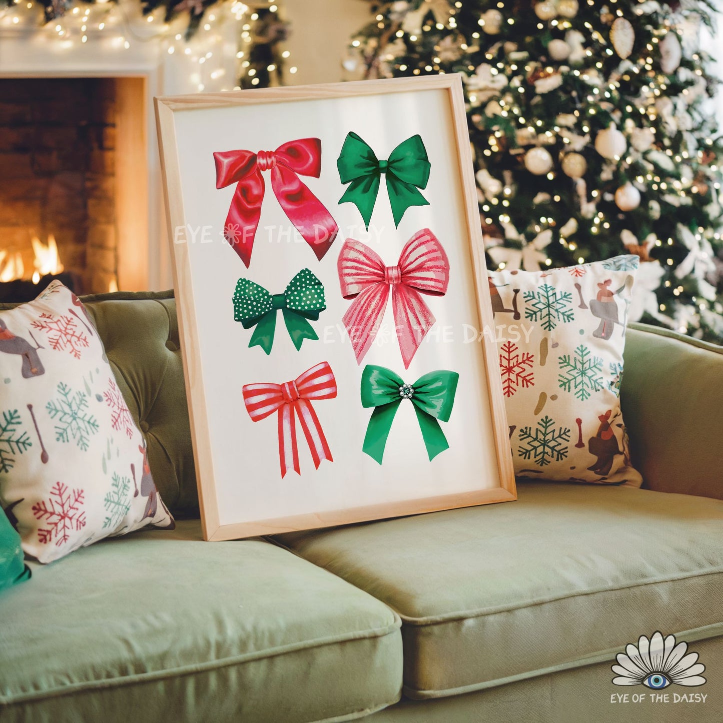 Christmas Bows Print Digital Download | Traditional Holiday Ribbons Printable Wall Art