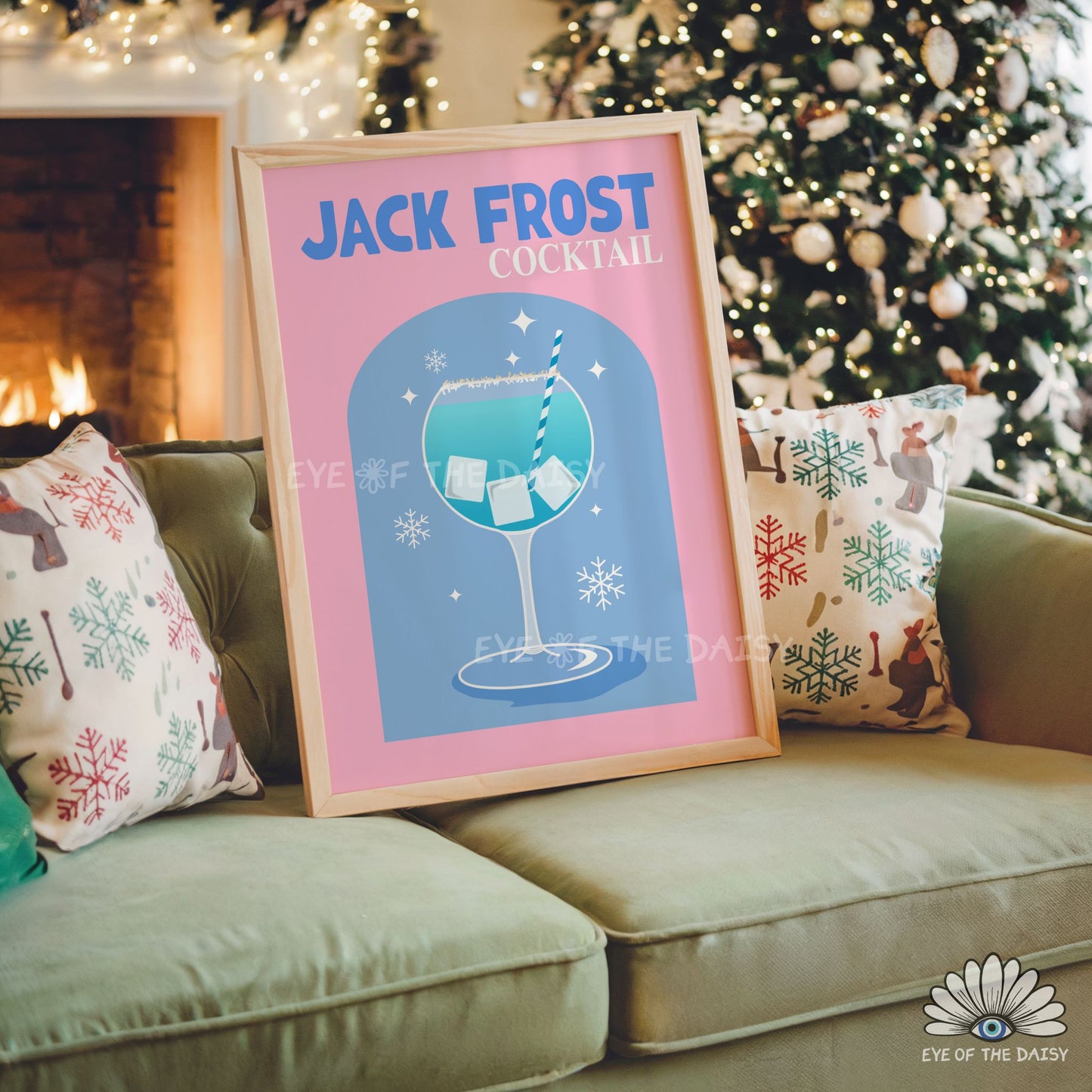 Pink Christmas Cocktail Print Digital Download | Retro Holiday Drink Printable Wall Art