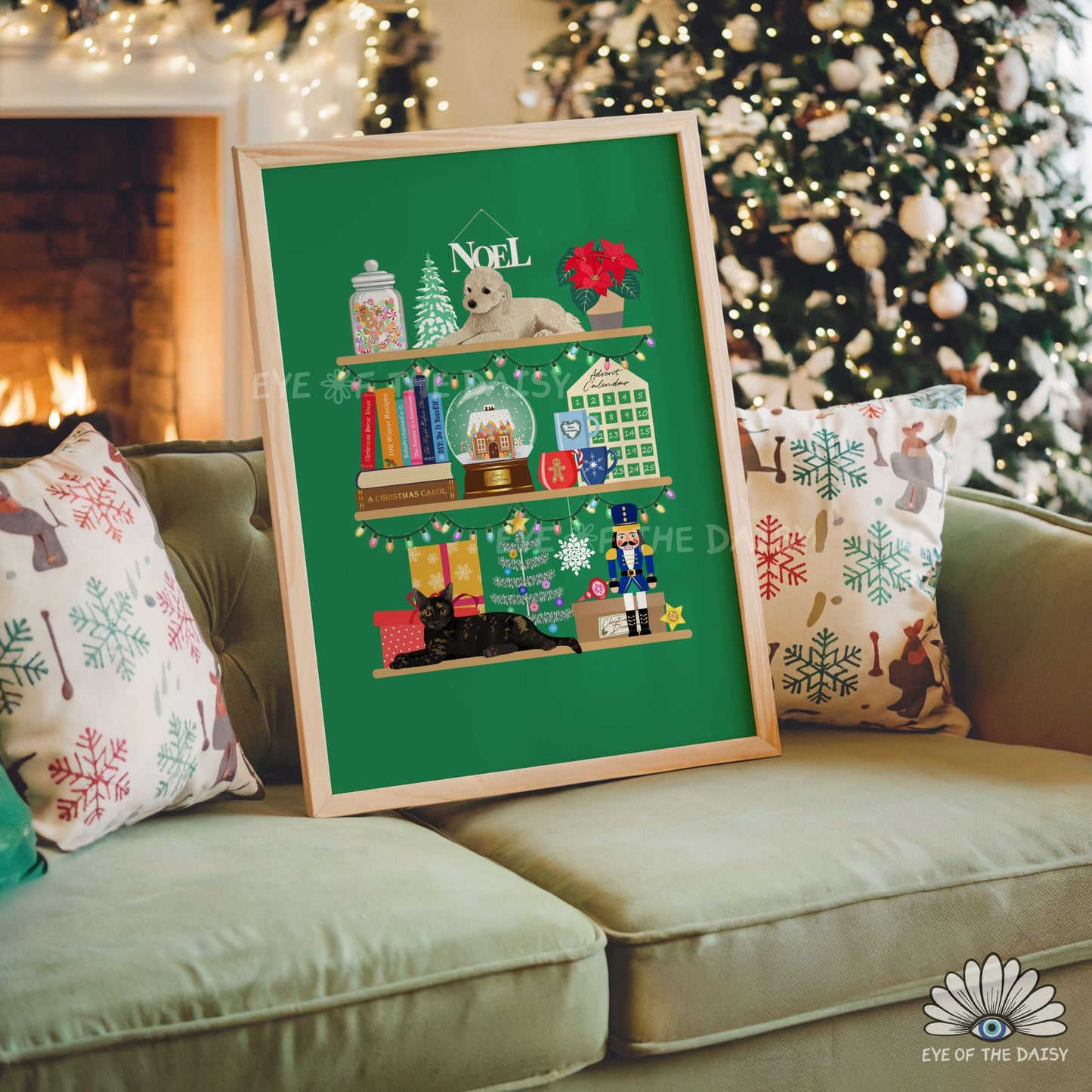 Personalised Pet on Christmas Shelves Digital Print | Custom Pet Drawing Printable Wall Art