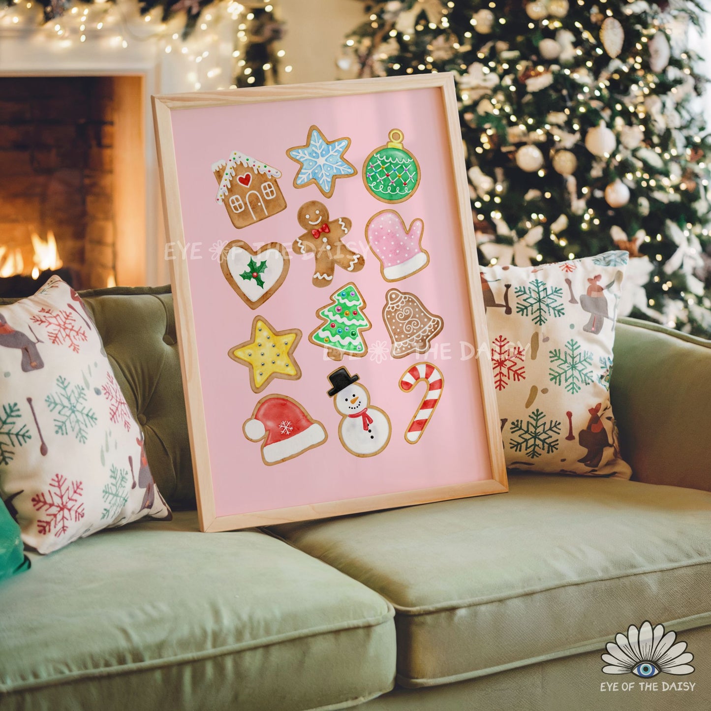 Gingerbread Cookies Print Digital Download | Pink Christmas Kitchen Printable Wall Art