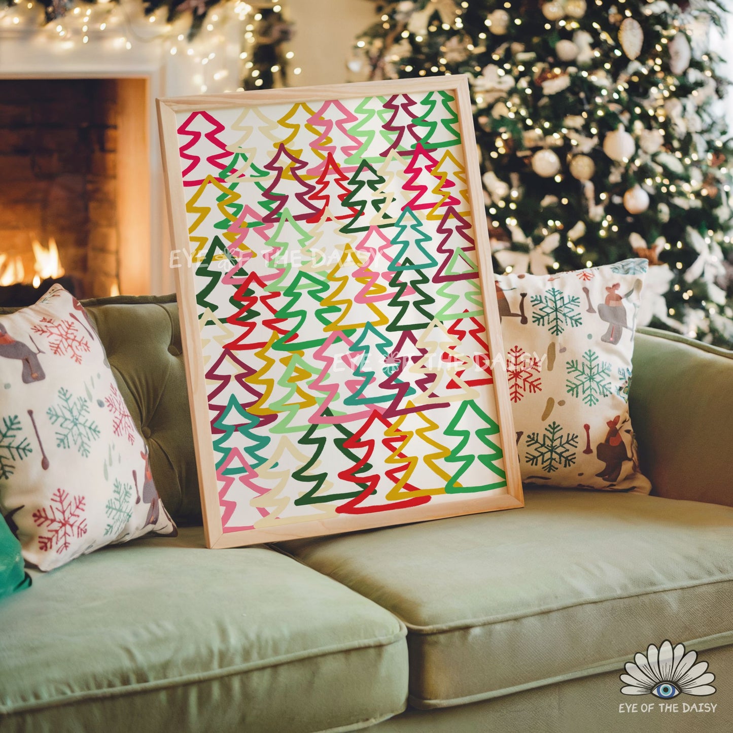 Graffiti Christmas Trees Print Digital Download | Modern Maximalist Holiday Printable Wall Art