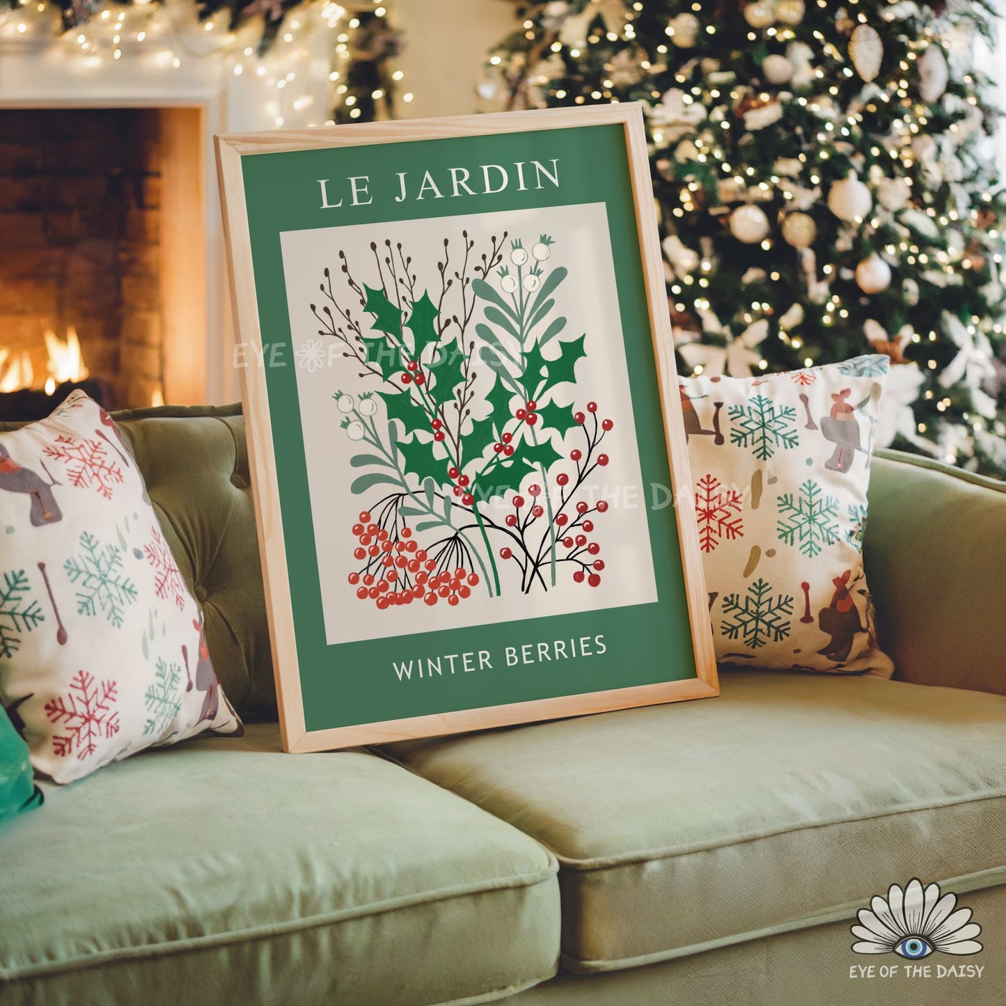 Vintage Winter Botanical Print Digital Download | Holly Mistletoe Botanical Printable Wall Art