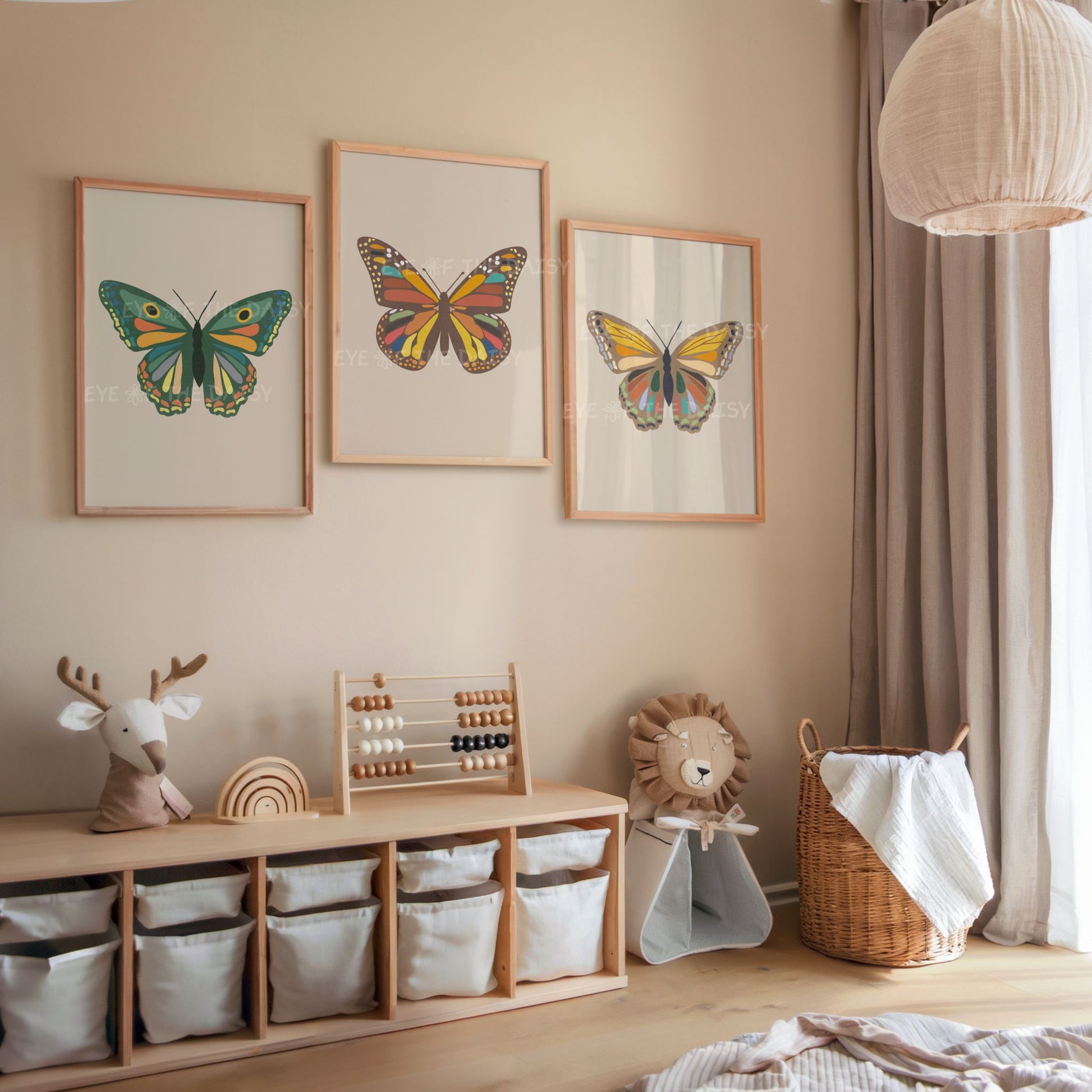 Cute boho butterfly wall art – digital download print set in soft earthy tones, perfect for gender-neutral nursery or kids’ room decor