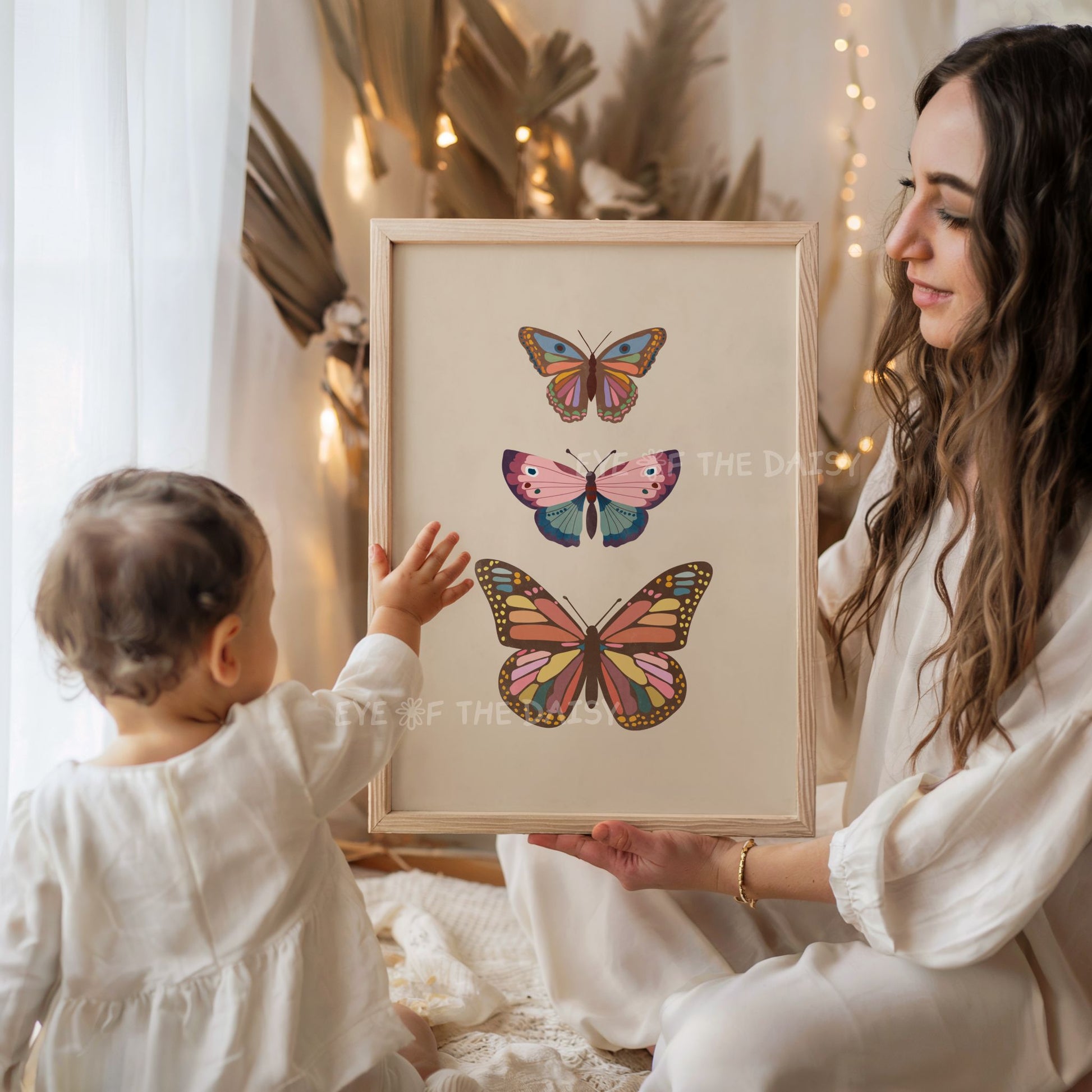 Cute boho butterfly wall art – digital download print in soft earthy tones, perfect for gender-neutral nursery or kids’ room decor