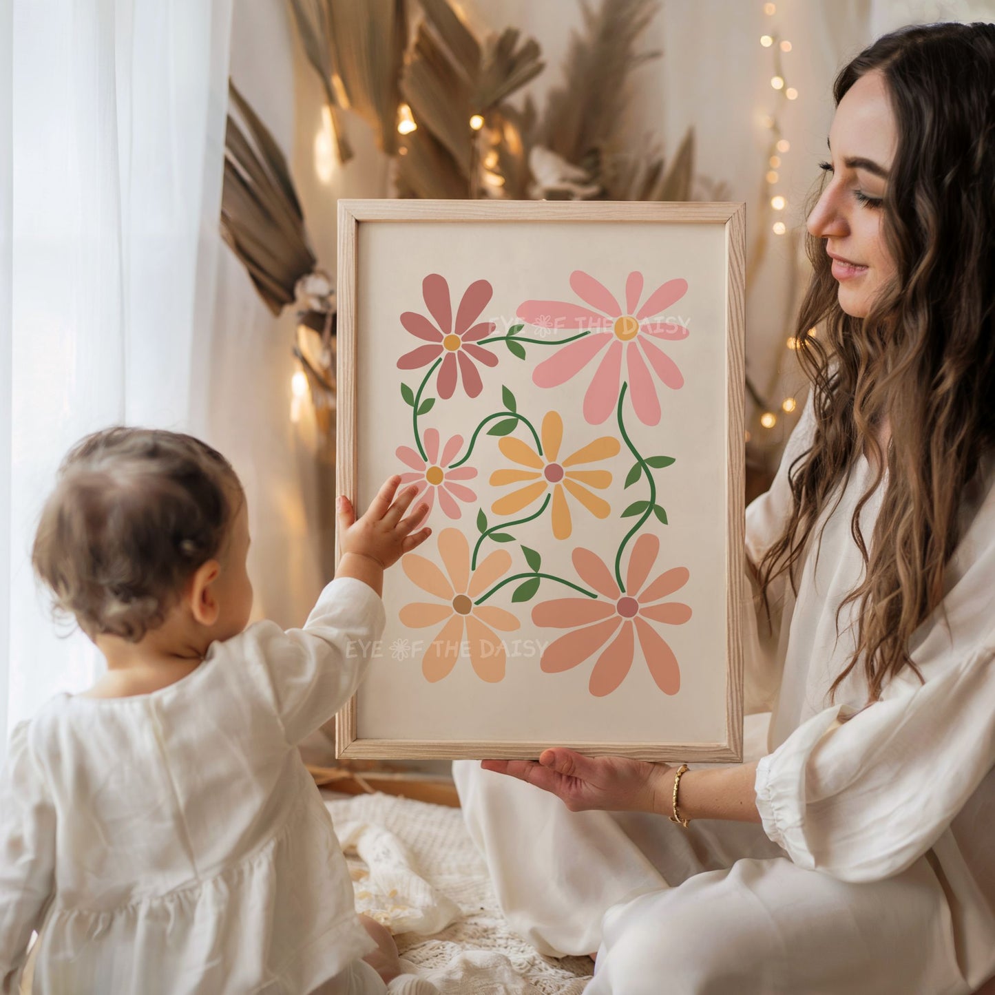 Neutral baby room floral wall art – light beige botanical printable, minimalist flower cut-out for gender-neutral nursery decor