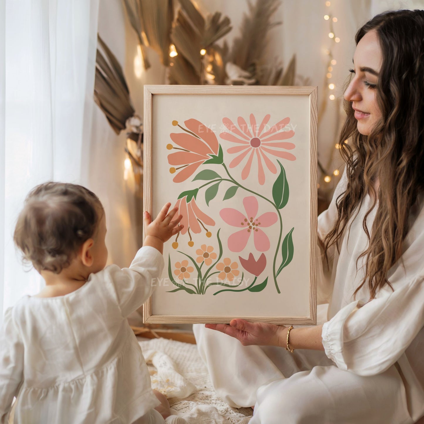 Neutral blush floral print for nursery – soft botanical cut-out in earthy tones, printable wall art for gender-neutral baby room decor