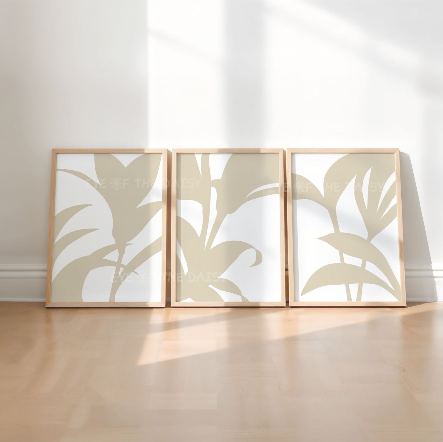 Minimal neutral tone botanical print set, Scandi wall décor for bedroom gallery, printable poster triptych, instant download