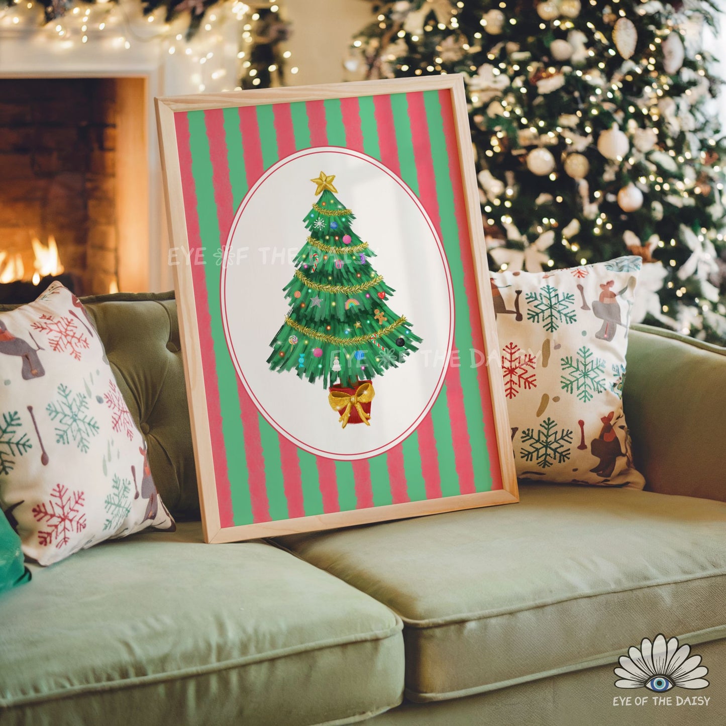 Striped Christmas Tree Print Digital Download | Vintage Holiday Printable Wall Art