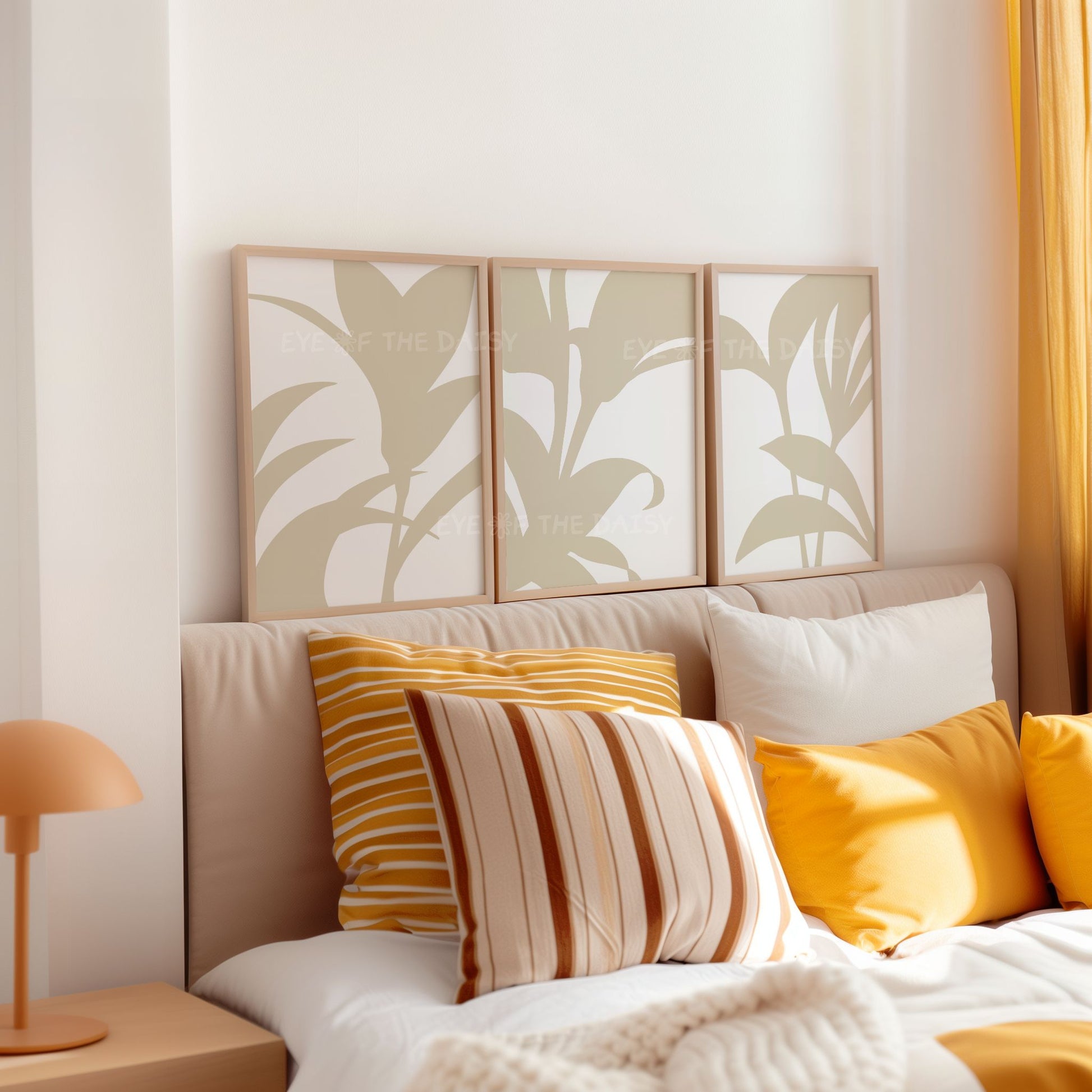 Beige botanical art print set of 3, printable poster for boho living room, digital download wall decor, DIY gallery wall