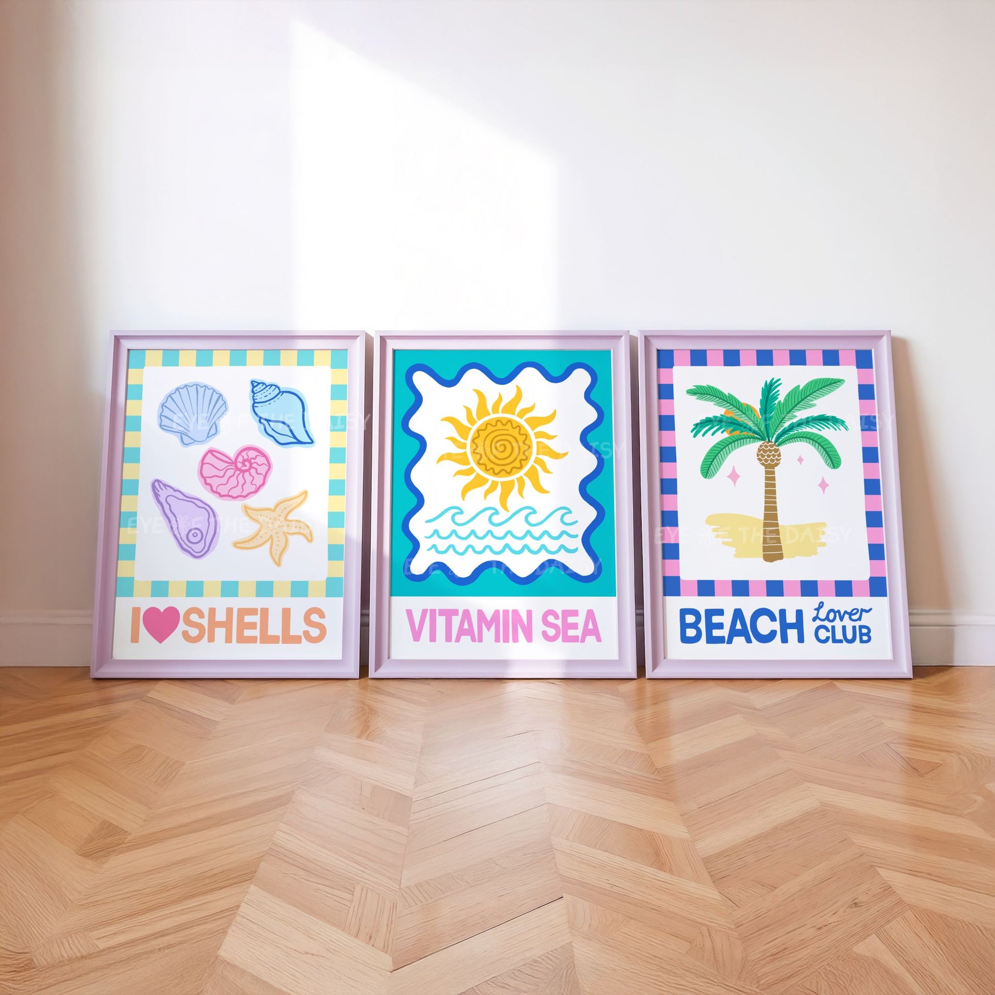 Beach print triptych set of 3 – colorful printable coastal wall art, digital download trio perfect for vibrant living room gallery wall