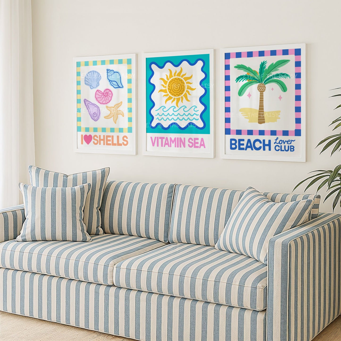 Beach house coastal print set of 3 – vibrant digital download trio, gallery wall printable art for summer vacation rental wall decor