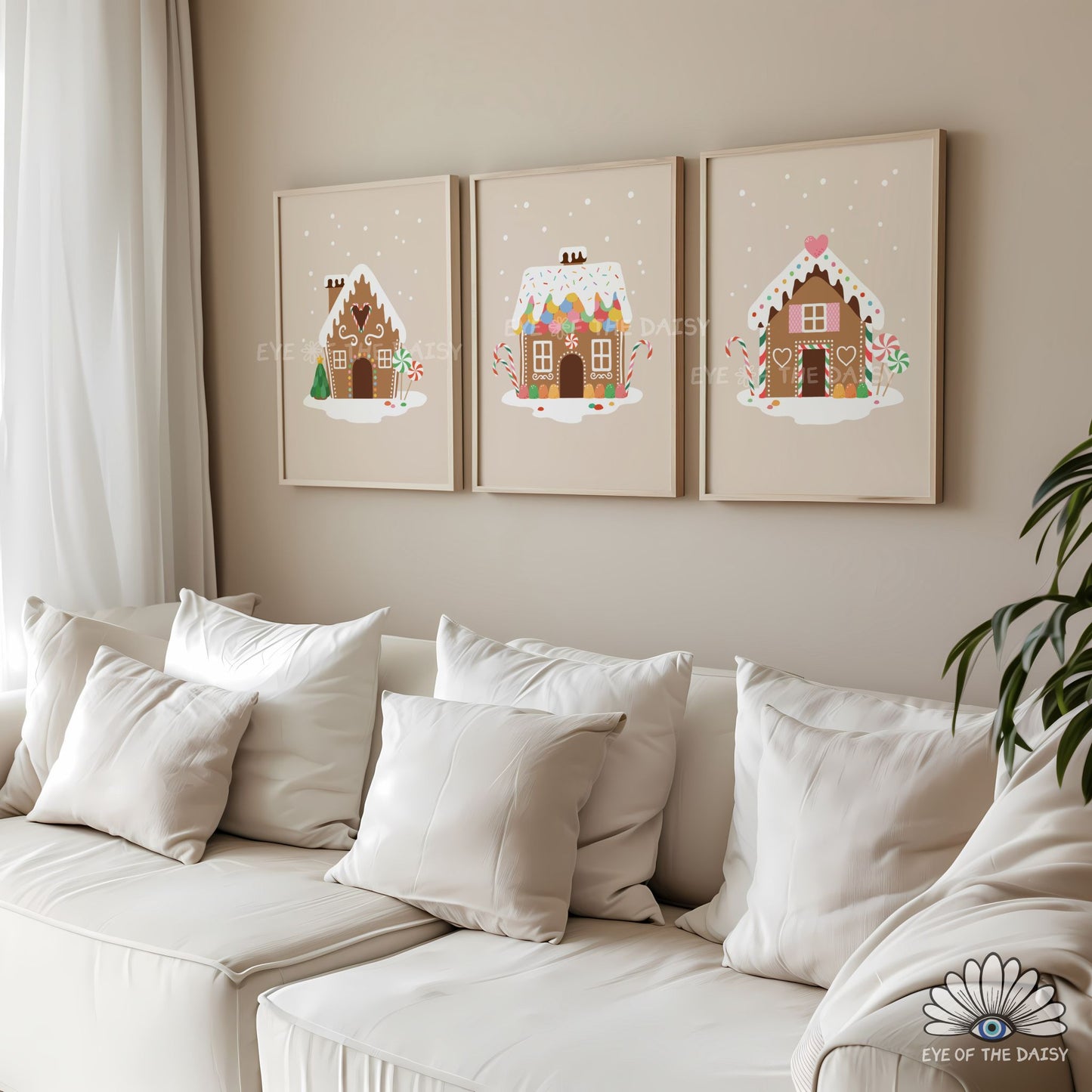 Set of 3 Gingerbread House Prints Digital Download | Cute Christmas Printable Wall Art