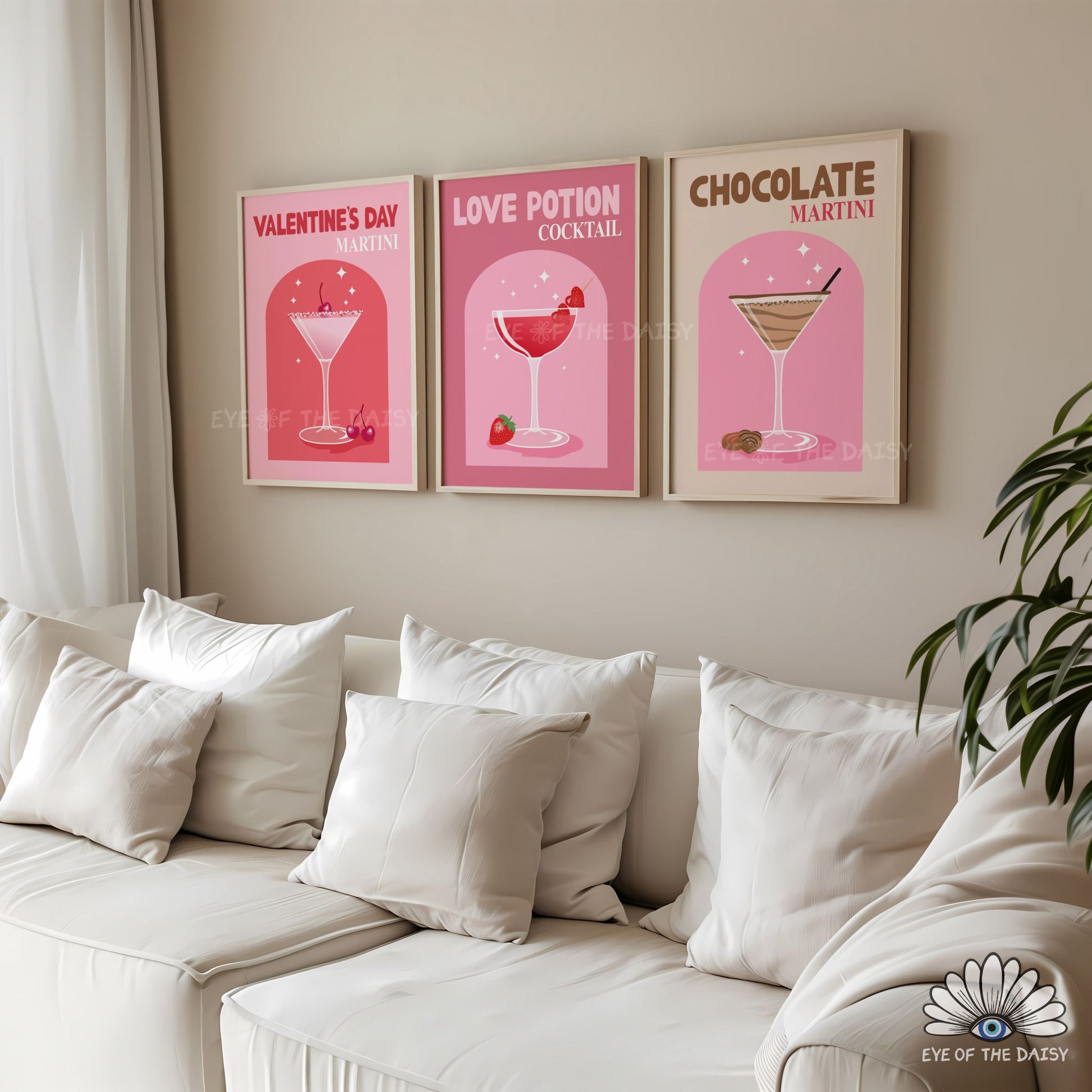 Red and pink Valentine’s cocktail digital prints, printable poster bundle for kitchens, home bars, or dining spaces, retro fun drinks, cute girly style