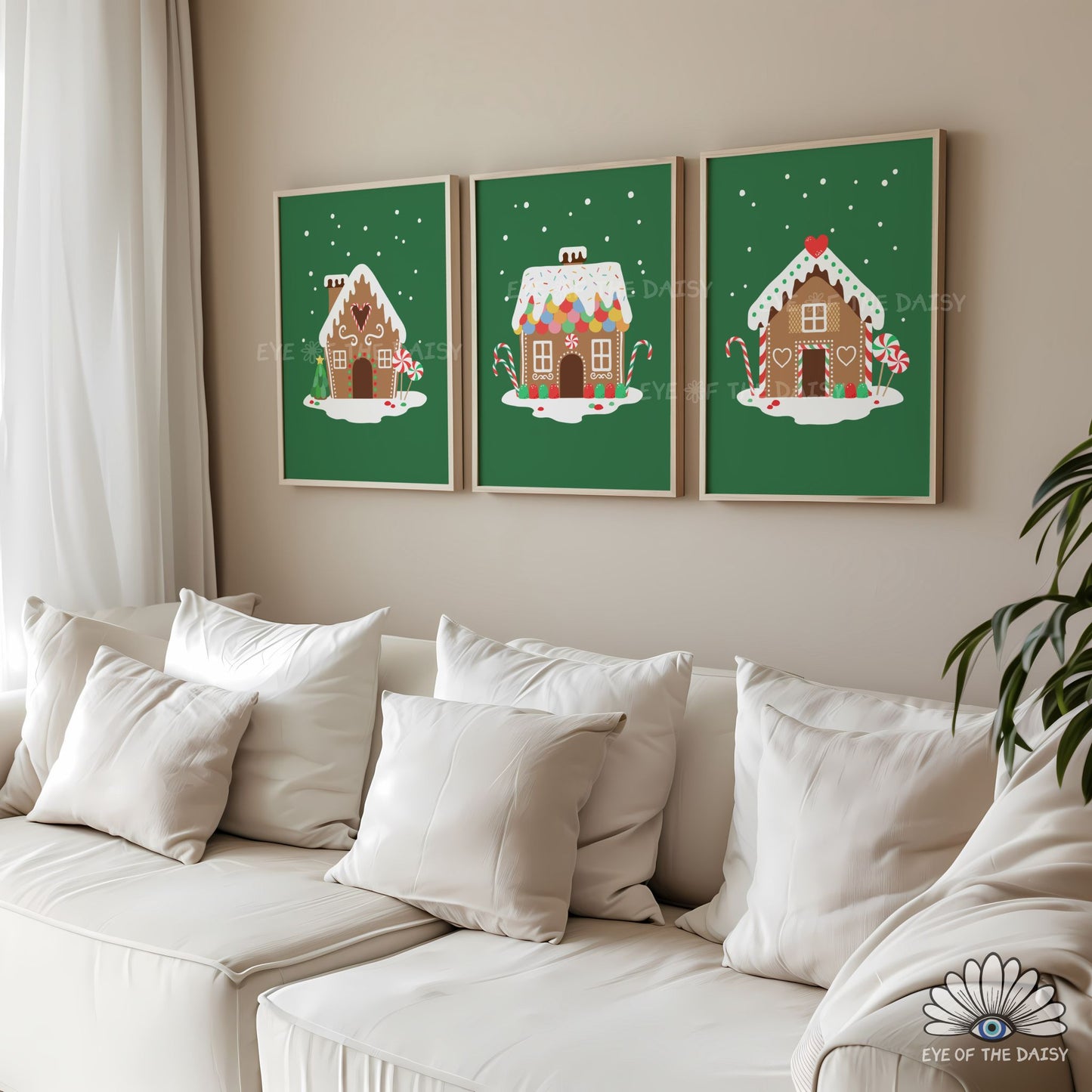 Set of 3 Gingerbread House Prints Digital Download | Vintage Christmas Printable Wall Art
