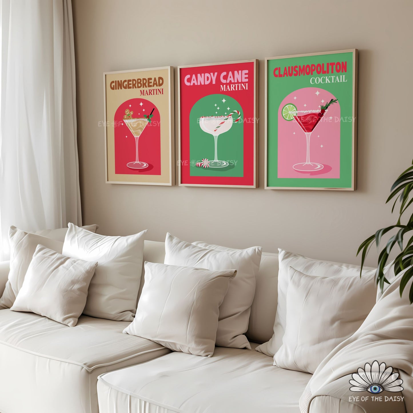 Set of 3 Christmas Cocktail Prints Digital Download | Retro Holiday Drink Printable Wall Art